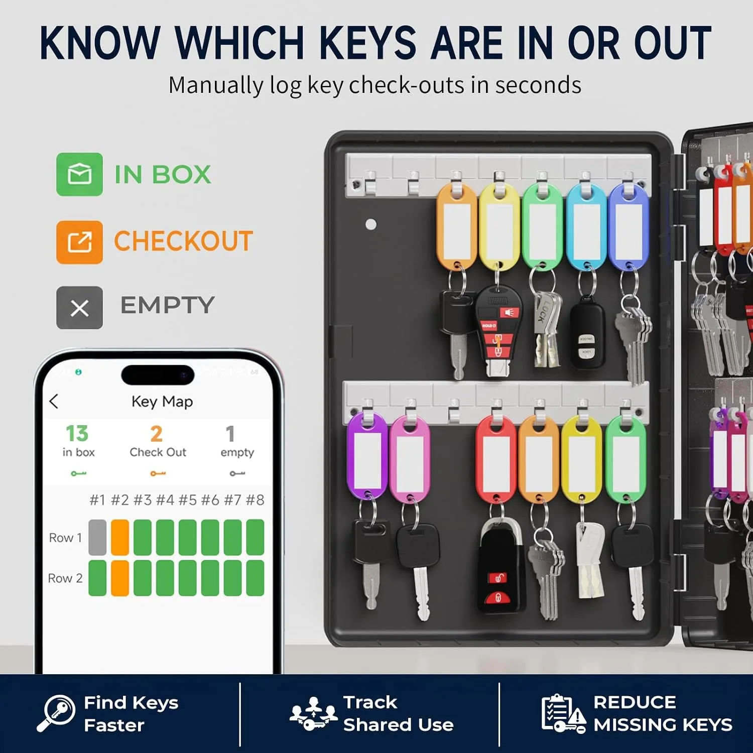 WeHere 28 Key Lock Box Wall Mount, Plastic Key Cabinet with Key Tags