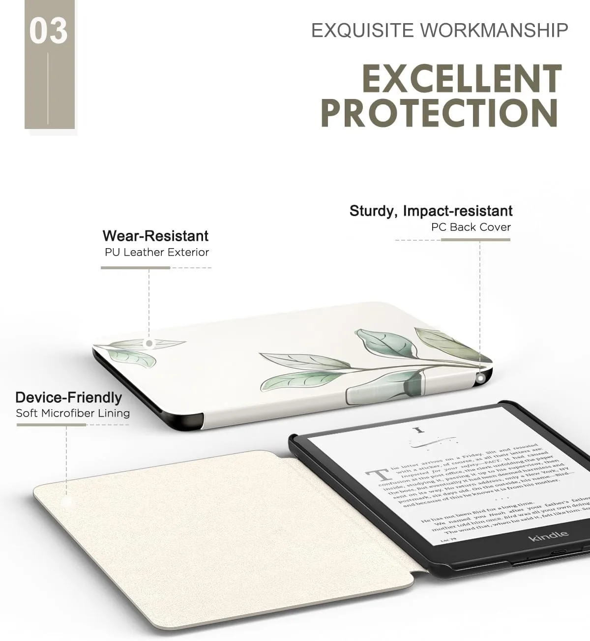 MoKo Case for 7" Kindle Paperwhite 12th Gen 2024/Colorsoft, Leaves