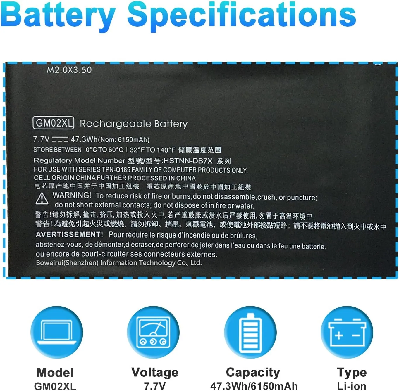 GM02XL GB02XL 917725-855 Laptop Battery Replacement for HP Chromebook 14 G5 14-CA000NA 11 G6 G7 EE X360 11 G1 Series L42583-005 HSTNN-DB7X HSTNN-UB7M L42550-541 L42583-002 7.7V 47.3Wh