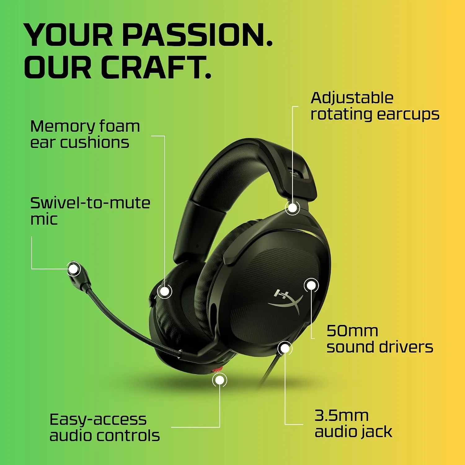HyperX Cloud Stinger 2 – Gaming Headset, DTS Headphone:X Spatial Audio, Lightweight Over-Ear Headset with mic, Swivel-to-Mute Function, 50mm Drivers, PC Compatible, Black