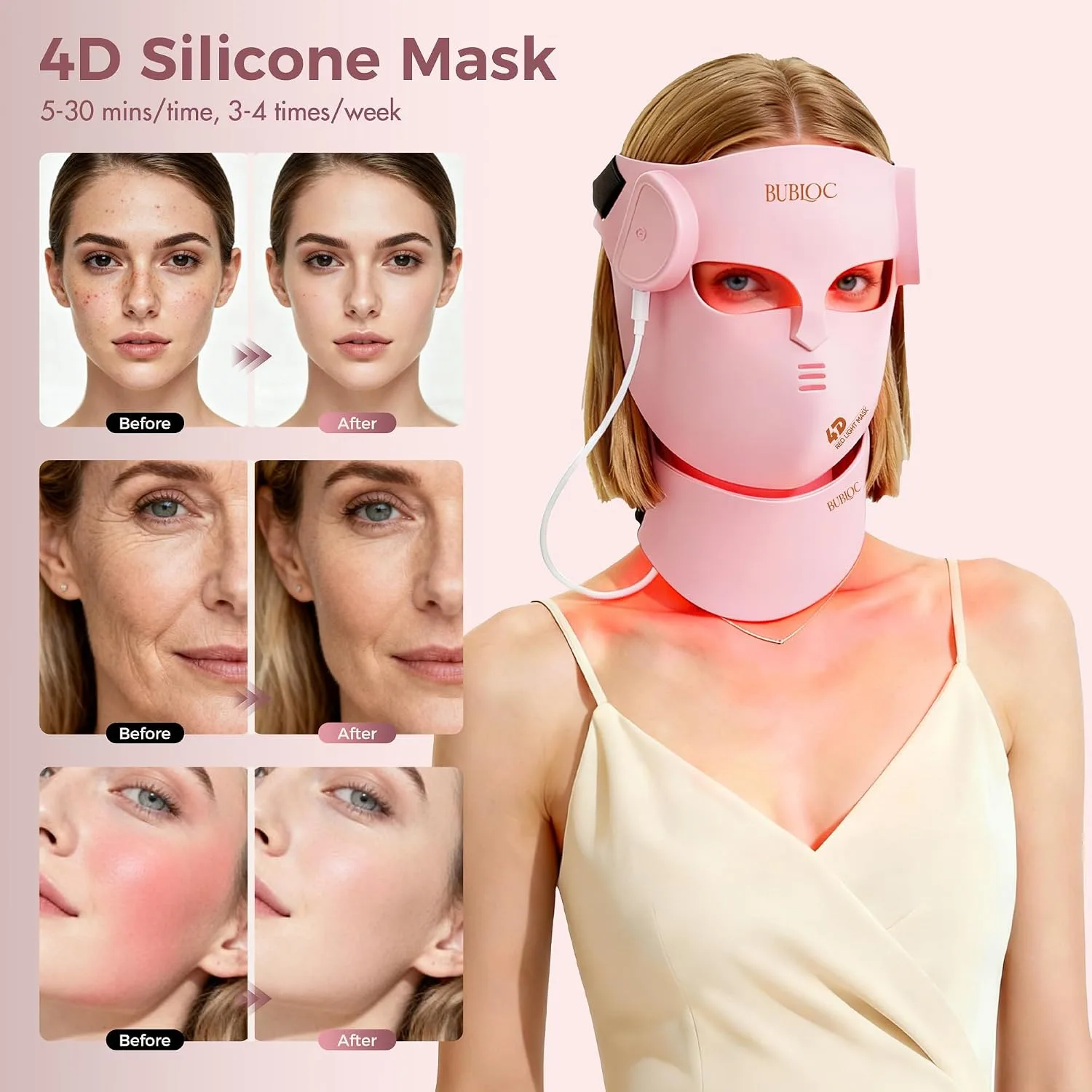 Red Light Therapy Mask for Face & Neck,Wireless Red Light Mask with NIR