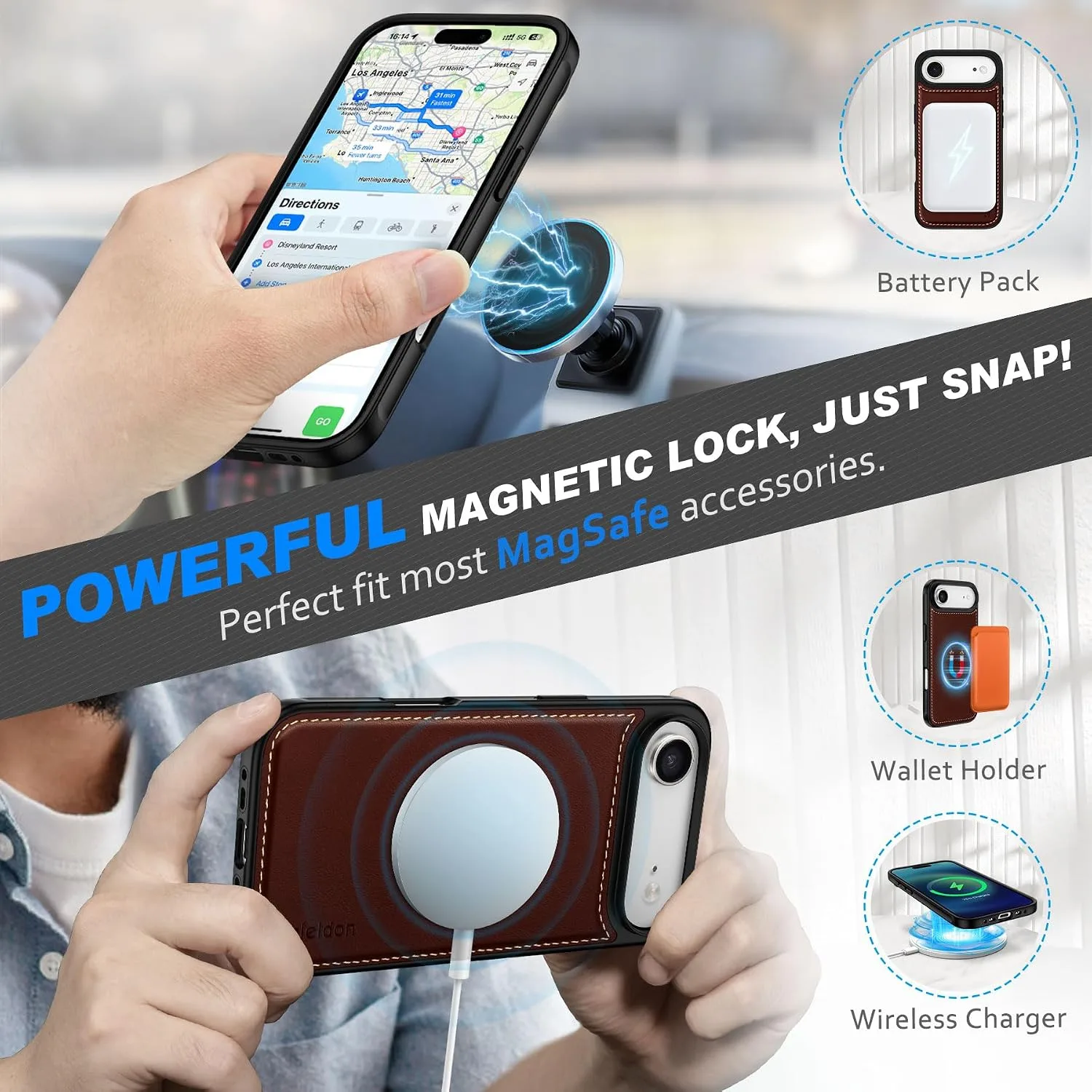 SHIELDON Removable Genuine Leather Case Wallet for iPhone Air, Retro Coffee