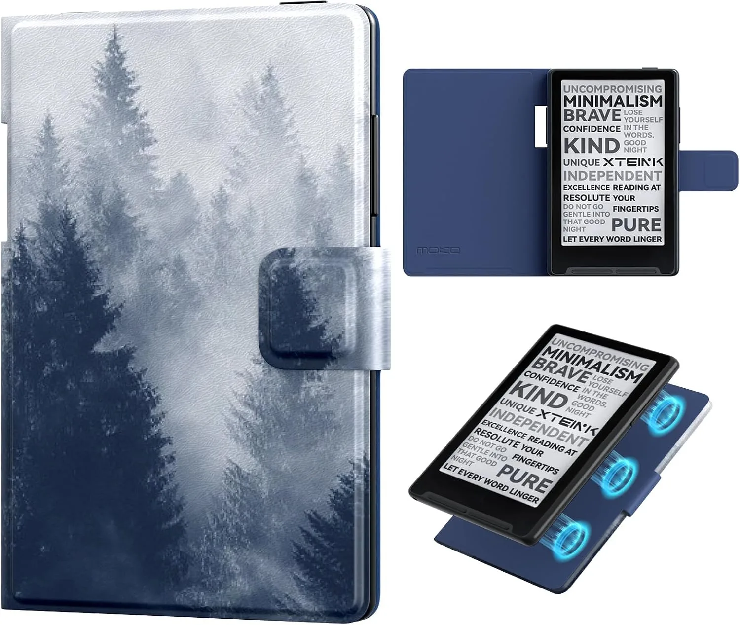 MoKo Magnetic Slim Folio Case for 3.7" XTEINK X3 eReader 2026, Gray Forest