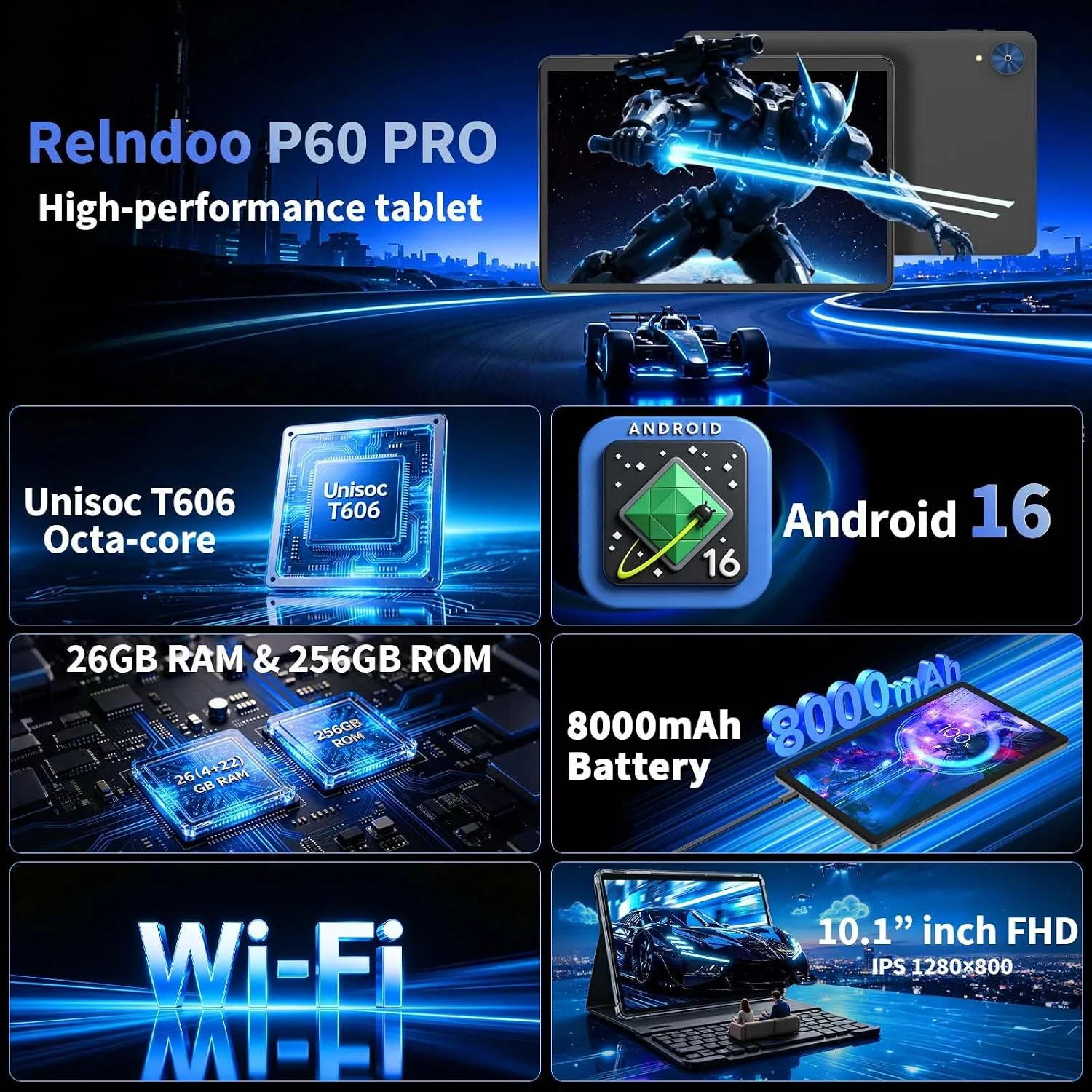 Android 16 Tablet with Keyboard, 10 inch Tablet with 26GB+256GB+2TB Expand