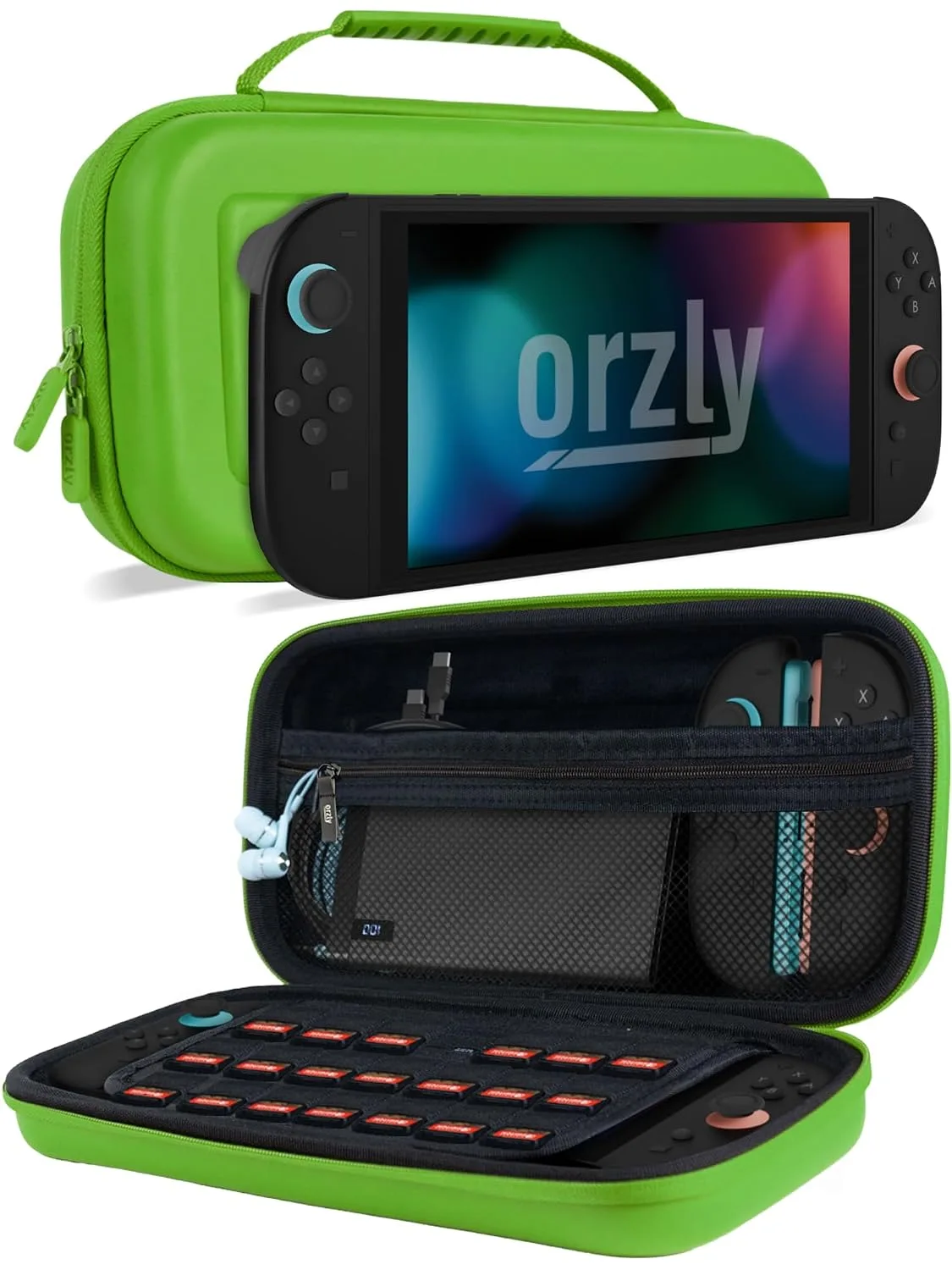 Orzly Case Compatible with Nintendo Switch 2 – Protective Travel Carry Case with Screen Padding, Game Card & microSD Slots, Zipped & Open Pockets for Accessories – 7.9" Gift Boxed