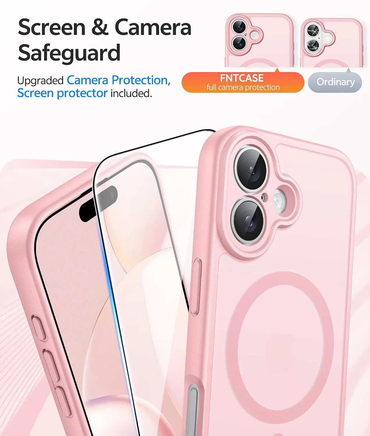 FNTCASE for iPhone 16 Case, Fit for Magsafe, Light Pink