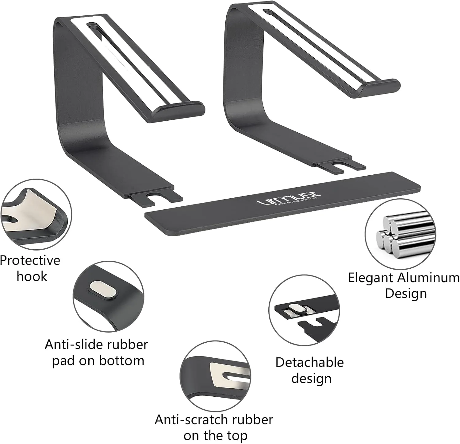 Urmust Laptop Stand for Desk, Black, Up to 15.6" Laptop
