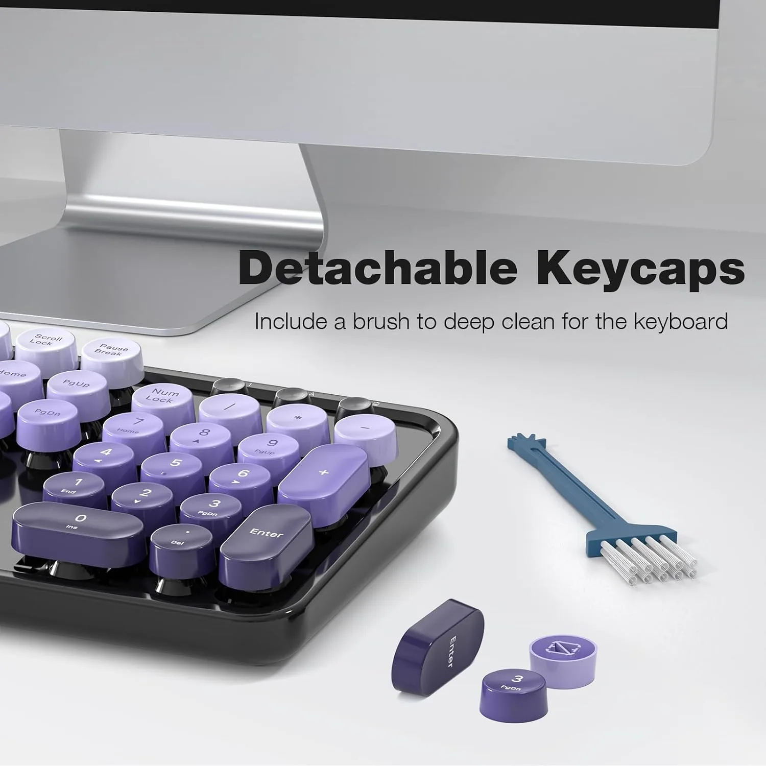 MOFII Wireless Keyboard and Mouse Combo, Full Size 2.4G Plug and Play Typewriter Retro Round Computer Keyboard and Mouse Set for Windows, Computer, Desktop, PC, Notebook - (Black Purple Gradient)