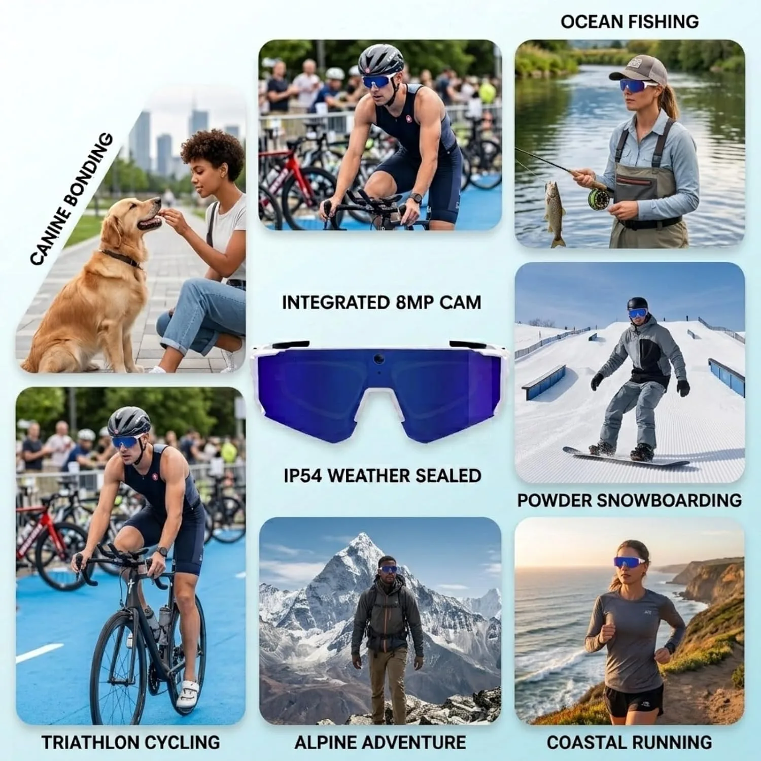 AI Smart Glasses with Camera, Bluetooth Sunglasses for Sports-White