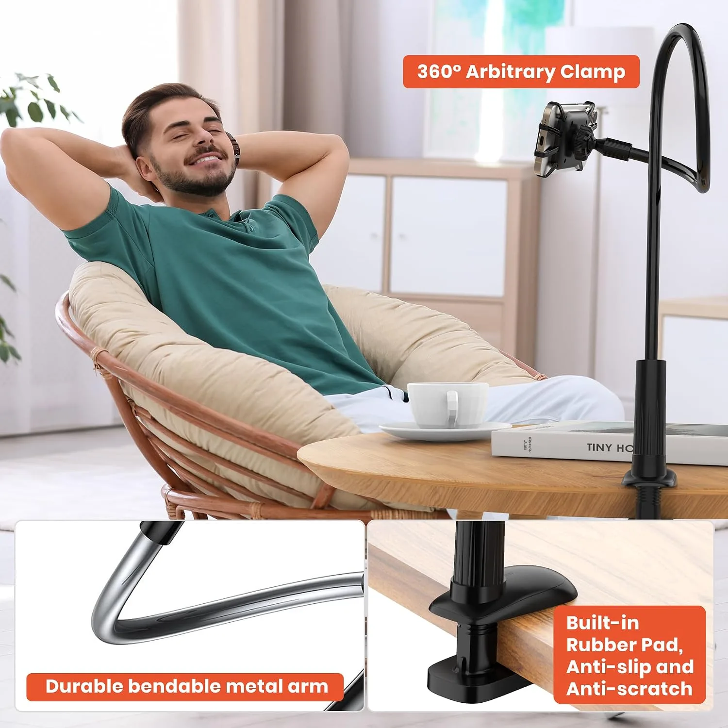 Gooseneck Kindle & Phone Holder for Bed,Kindle Stand for 4–8"