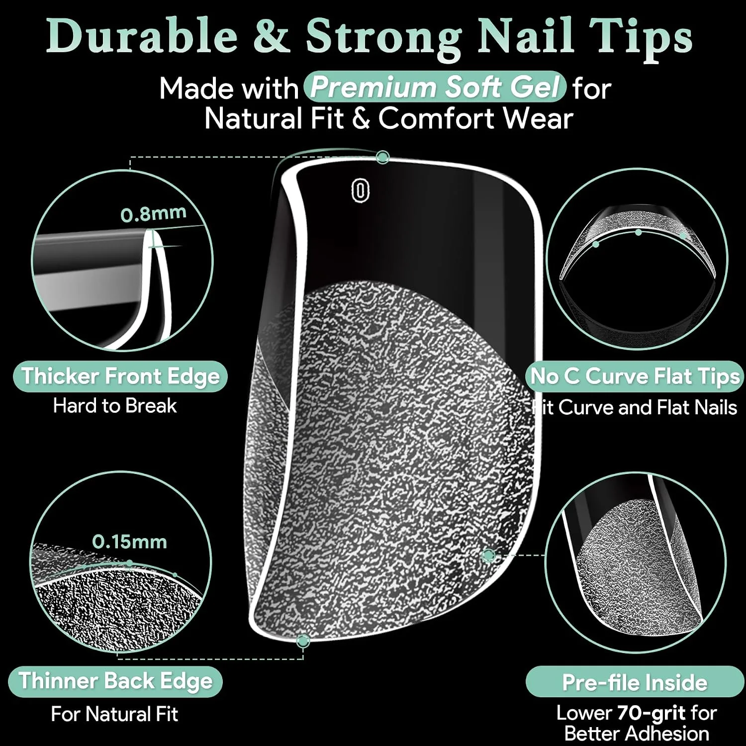 LEYKOSH Extra Short Square Nail Tips, 240 Pcs Clear Fake Nails, 15 Sizes