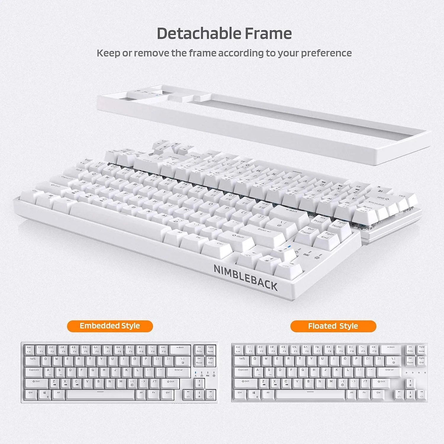 LTC NB681 Nimbleback Wired 65% Mechanical Keyboard, RGB Backlit Ultra-Compact 68 Keys Gaming Keyboard with Hot-Swappable Switch and Stand-Alone Arrow/Control Keys (Hot Swappable Brown Switch, White)