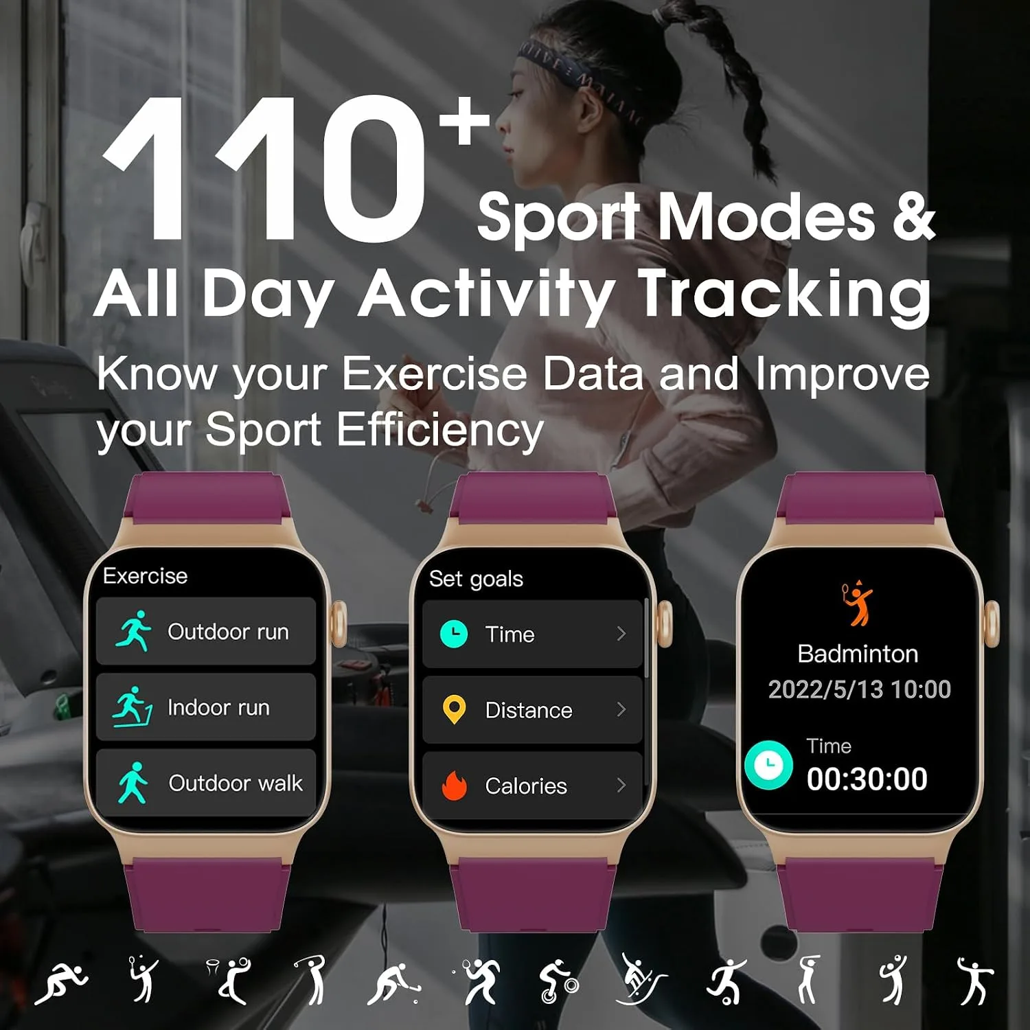 STECEi Smart Watch for Men Women Bluetooth Call, 1.85" HD Screen Smartwatch with Heart Rate/Sleep Monitor, 110+ Sport Modes Activity Trackers IP68 Waterproof, Fitness Watch for Android, Magenta Purple