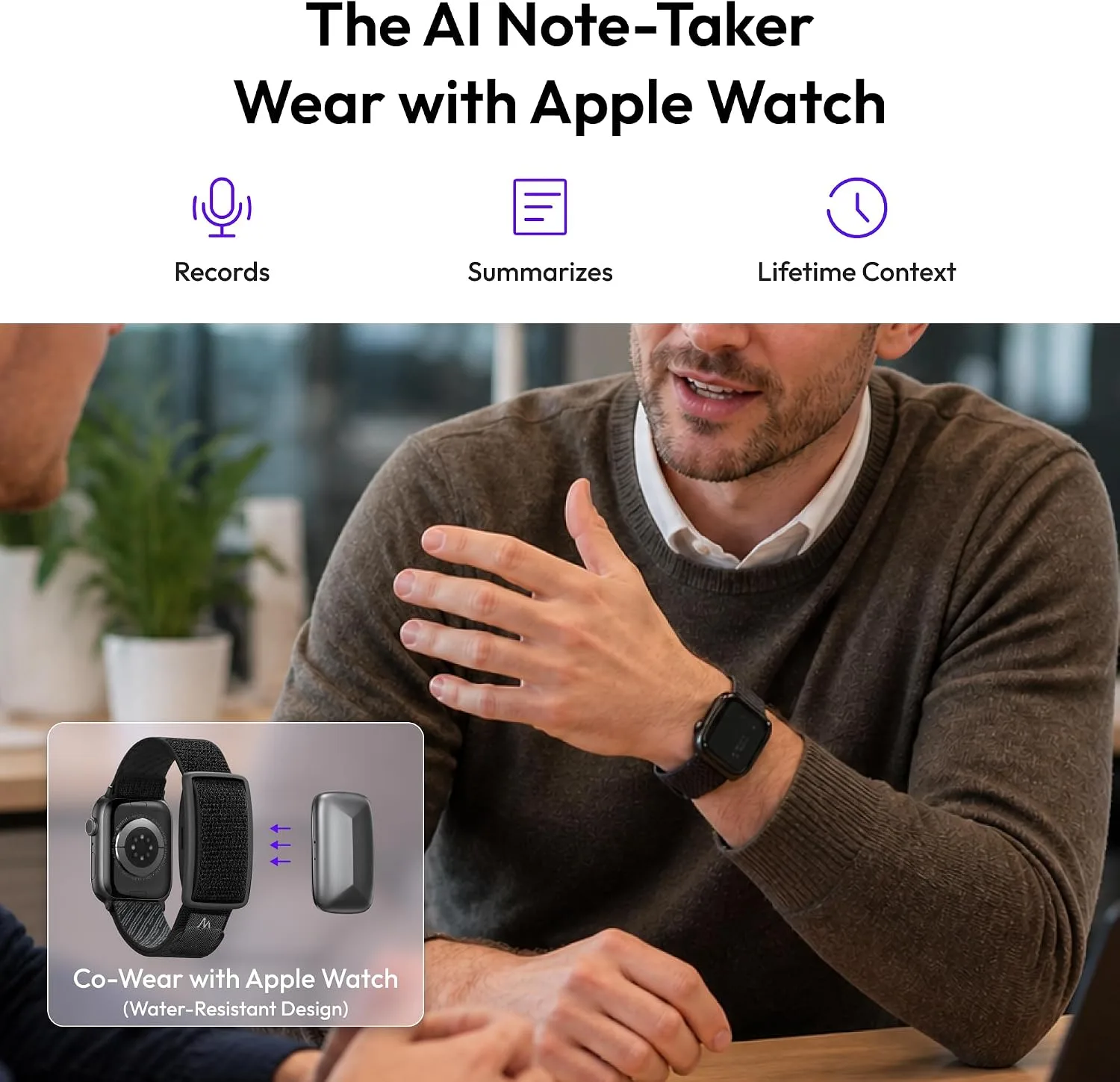 Gem Wearable AI Voice Recorder, Transcribes, Fits Apple Watch Bands
