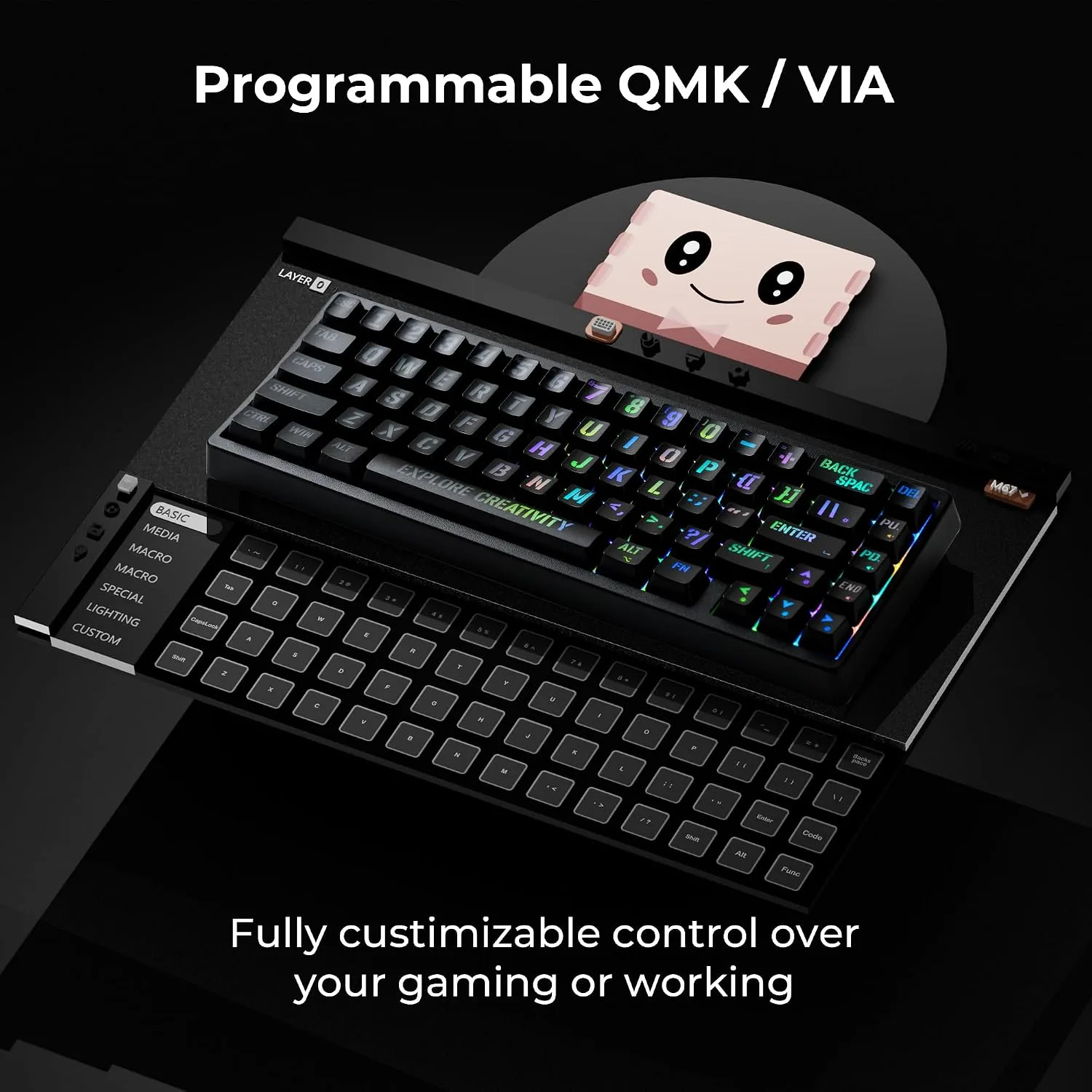 x XVX M67 Wireless 60% Percent Keyboard, QMK/VIA Topographic Gaming Keyboard, Tri-Mode Thocky Creamy Mechanical Key board, Hot Swappable Gasket Mount RGB IMD Tech for Win/Mac, Miami Theme, Black