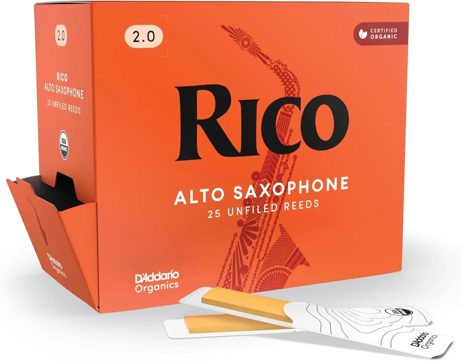 Cañas para Saxo Alto Rico Organic Strength 2.0, Pack 25