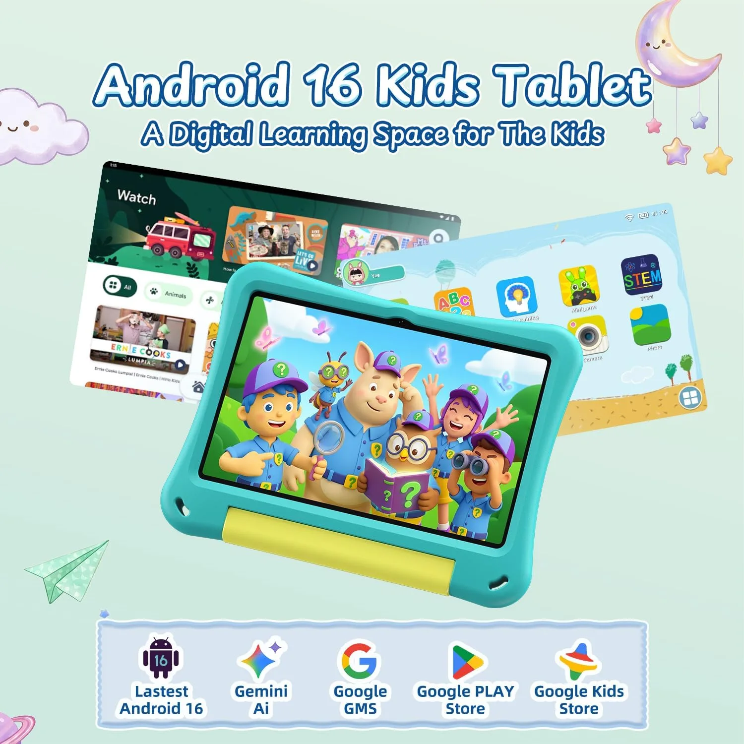 Kids Tablet 10 Inch, Android 16 Tablet with Parental Controls, EVA Case