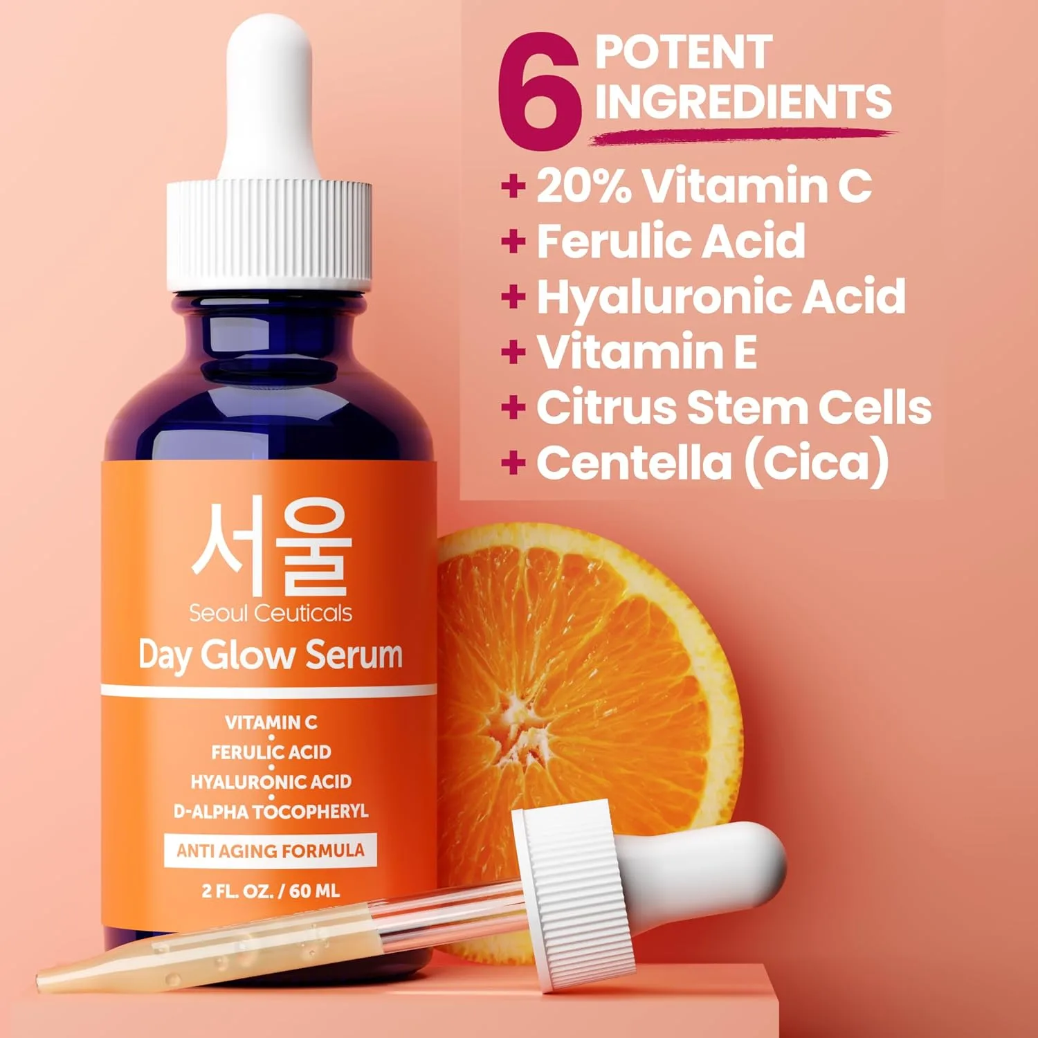 SeoulCeuticals Korean 20% Vitamin C Serum for Face + CE Ferulic 2oz Vit C