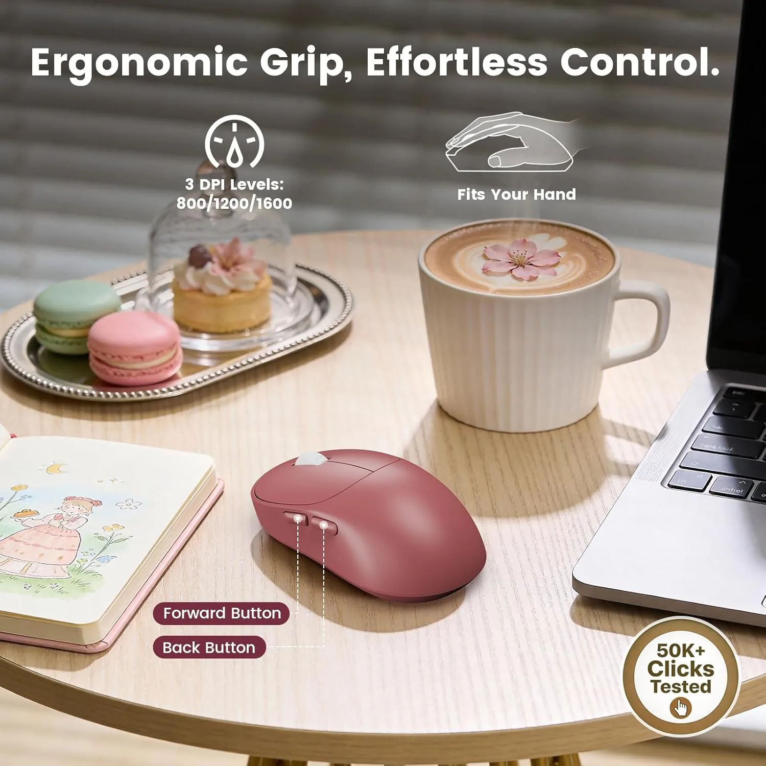 Wireless Keyboard and Mouse Combo, Magnetic Soft-Touch Wrist Rest, Pink