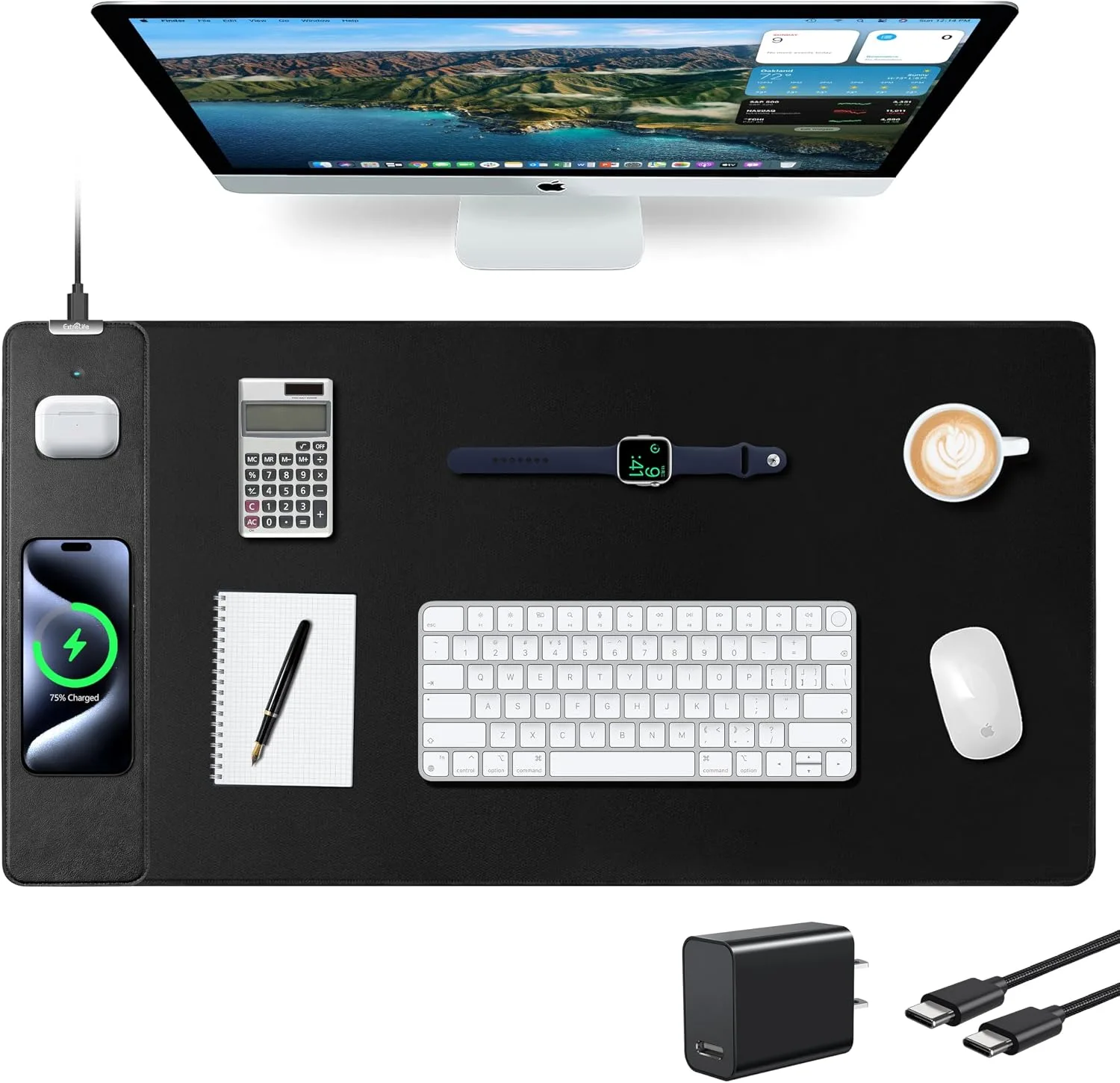 Wireless Charging Mouse Pad, Gaming Desk Mat with 20W Adapter, 31.5"x15.7"