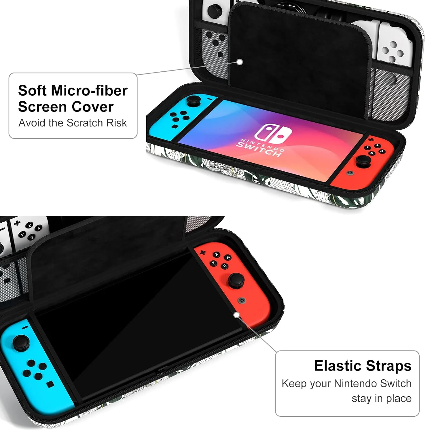 NPOOYI Carrying Case for Nintendo Switch OLED 2021/2017, Hard Shell Cover