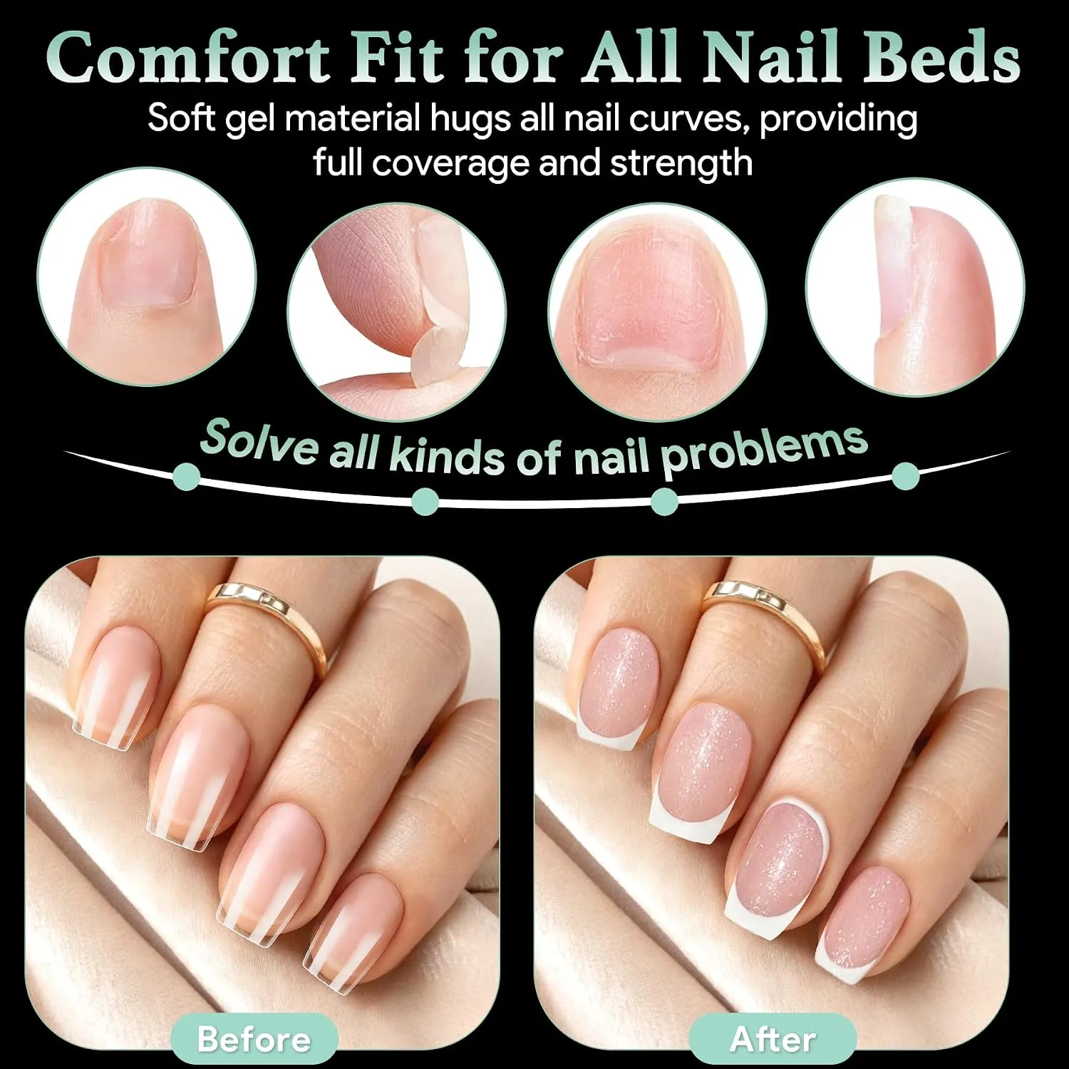 Leykosh Short Square Nail Tips, 15 Sizes 330 PCS Clear Gel Tips