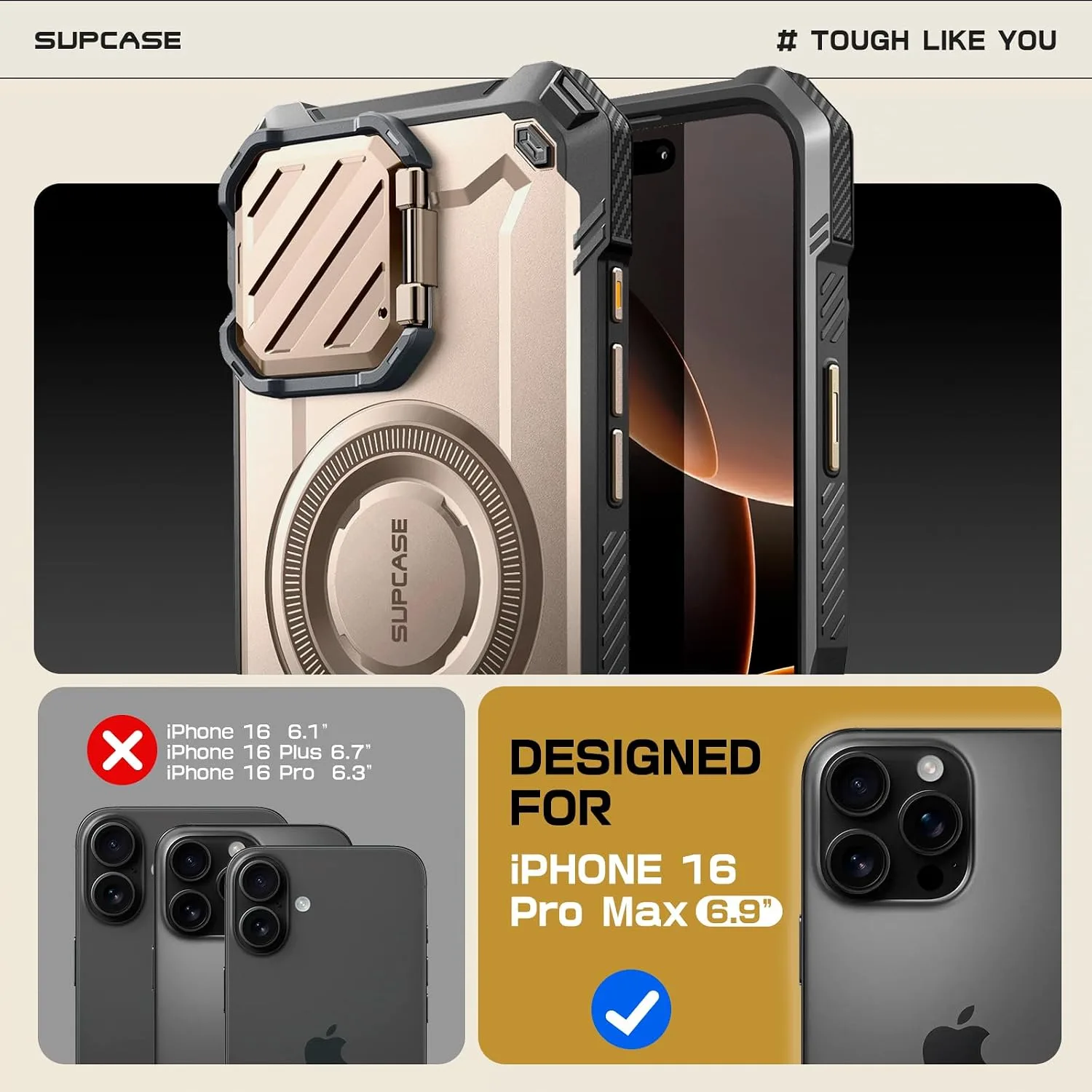 SUPCASE for iPhone 16 Pro Max Case (6.9 inch) with Camera Cover Stand,Venus