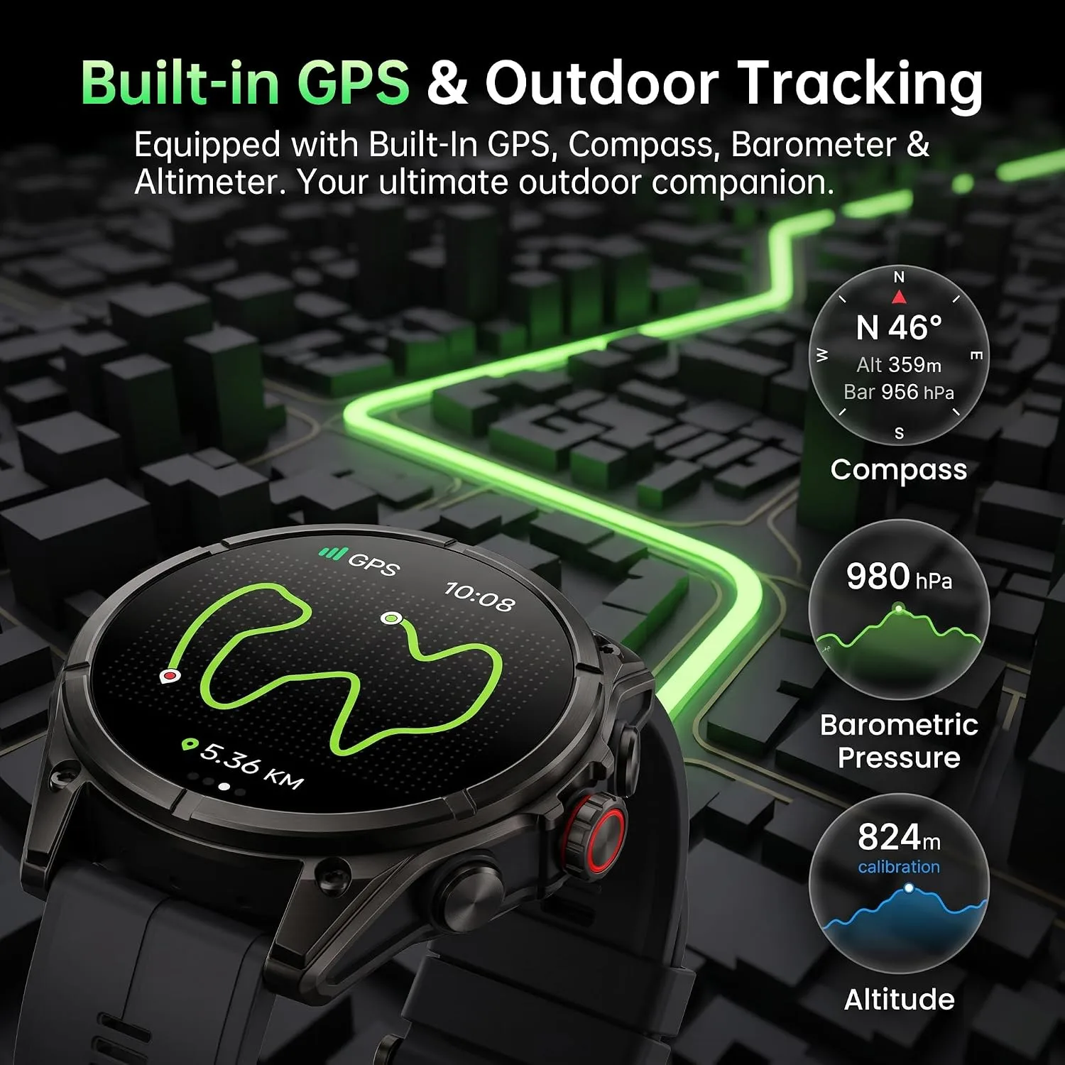 SOUYIE GPS Smart Watch for Men, 1.43" AMOLED Display Rugged Fitness Tracker