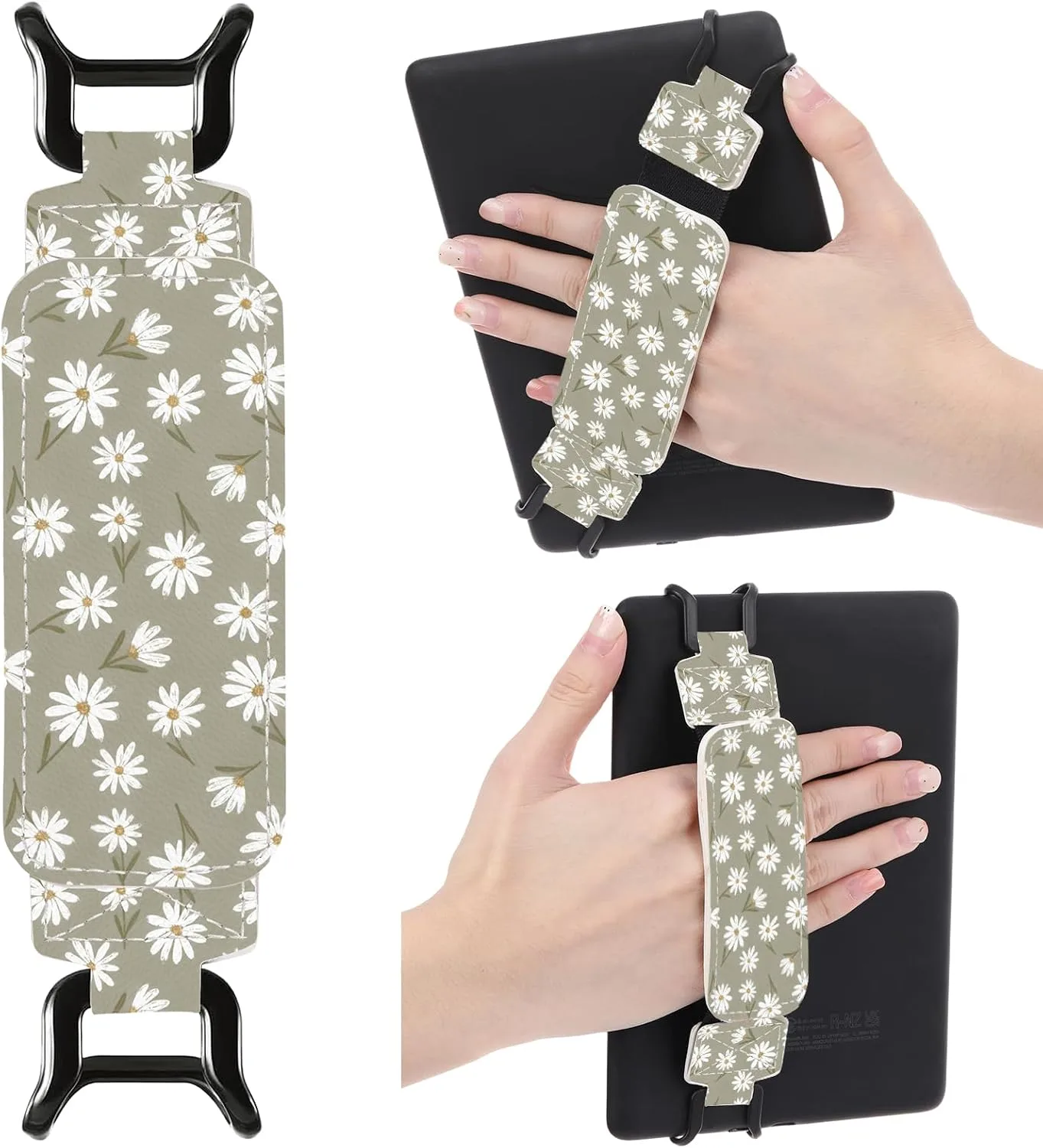 Hand Strap Holder for Kindle - Boho Finger Grip for 6-7.5" Paperwhite 12th/11th Generation/Kobo/Lenovo/Sony Ereaders E-Book Tablet Colorsoft High Elasticity Green Daisy Reading Accessories