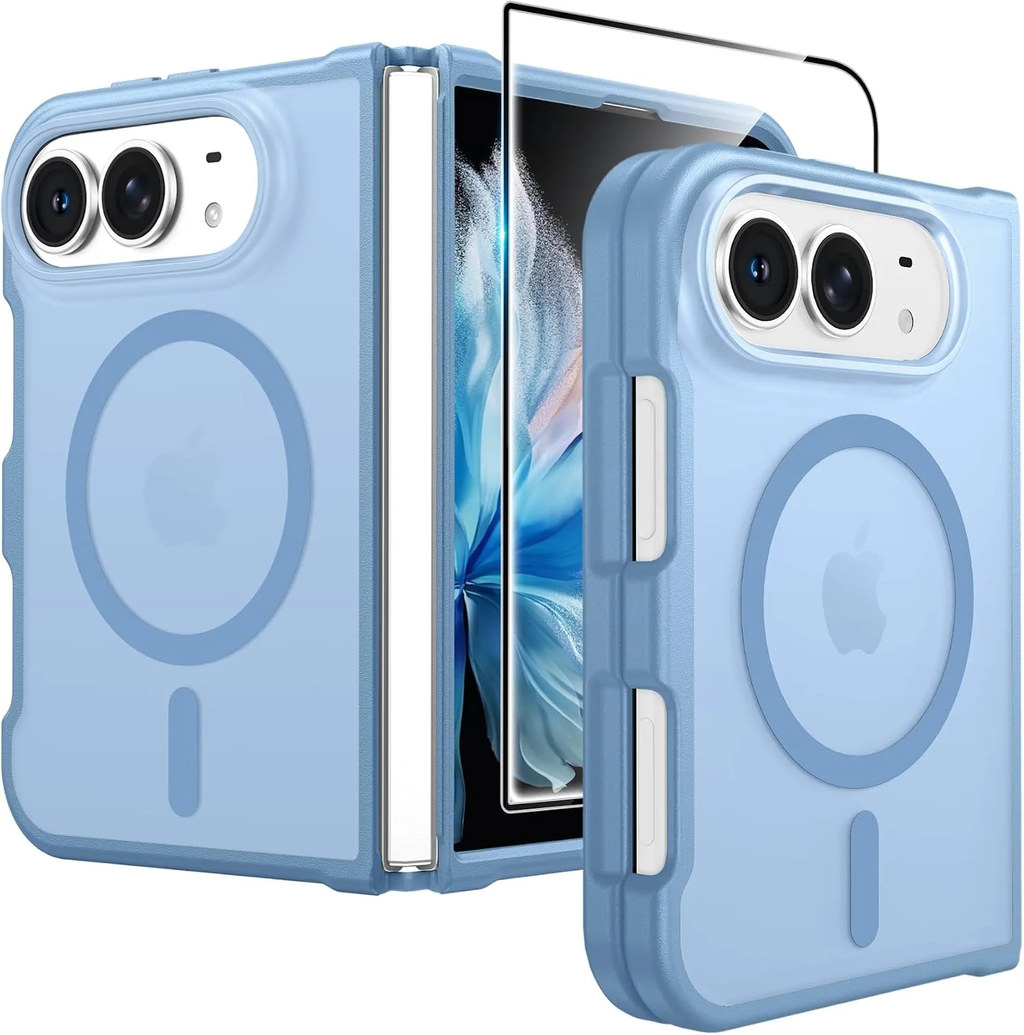 FNTCASE for iPhone Duo Case: Translucent Matte Fit for MagSafe Light Blue