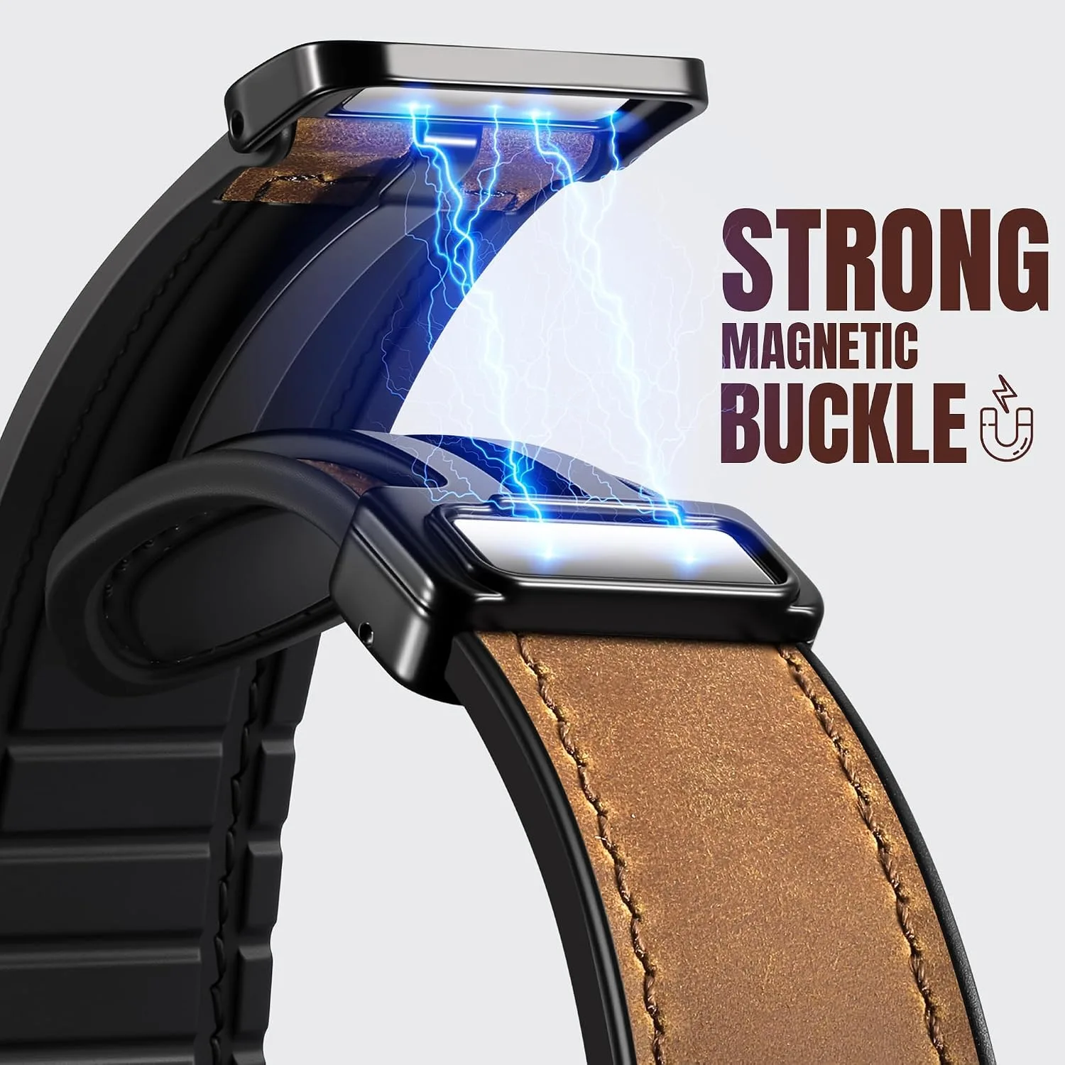 Charlam Magnetic Leather Bands Compatible with Samsung Galaxy Watch 7 Band 6 5 4 FE Active 2 40mm 44mm/Watch 6/4 Classic/Watch 5 Pro/3, 20mm Genuine Leather Straps for Samsung Watch Bands Men Women