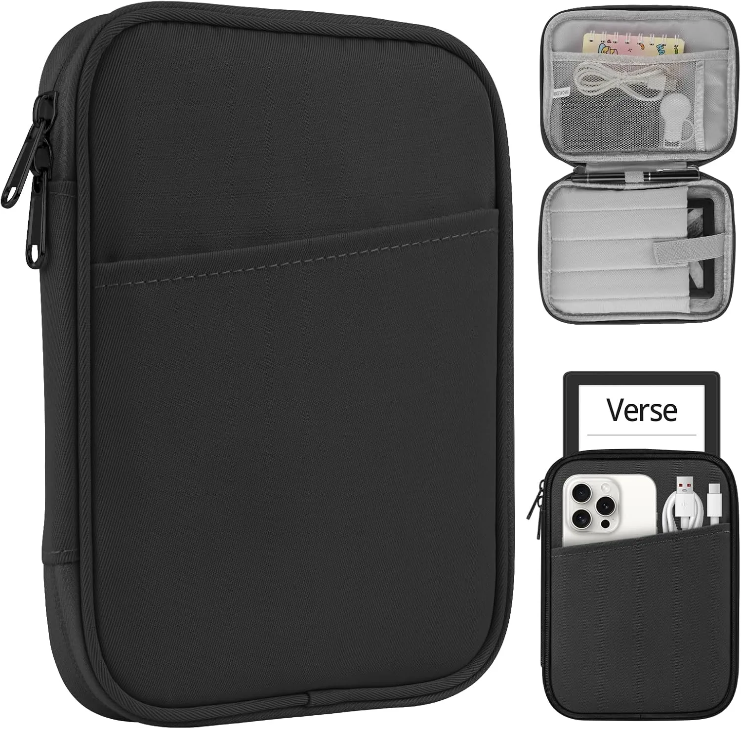 HoYiXi Universal Sleeve Bag for 6",6.8",7" Kindle Paperwhite/Colorsoft 2024-2012 Compatible with 6"-6.8" All-new Kindle/Kobo/Tolino/Sony,6" EReader with Anti-Drop Protective Cover,Black