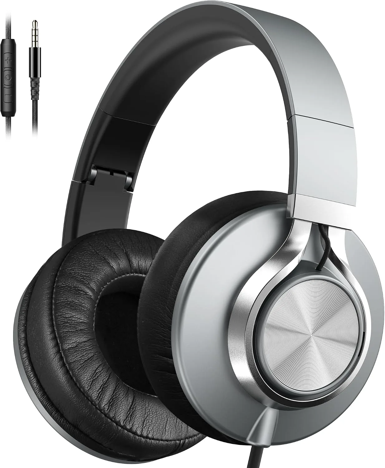 AILIHEN C90 Wired Headphones with Mic Volume Control Noise Isolating Grey
