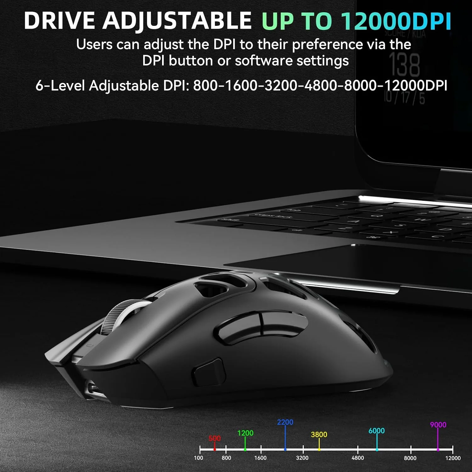 Aula SC620 Wireless Gaming Mouse, Tri-Mode 2.4GHz/USB-C/BT5.3 Computer Mouse with 12000 DPI, Programmable Macro Gamer Mouse with Rapid Fire Key, RGB Light Gaming Mice for PC/Laptop/Mac(Black)