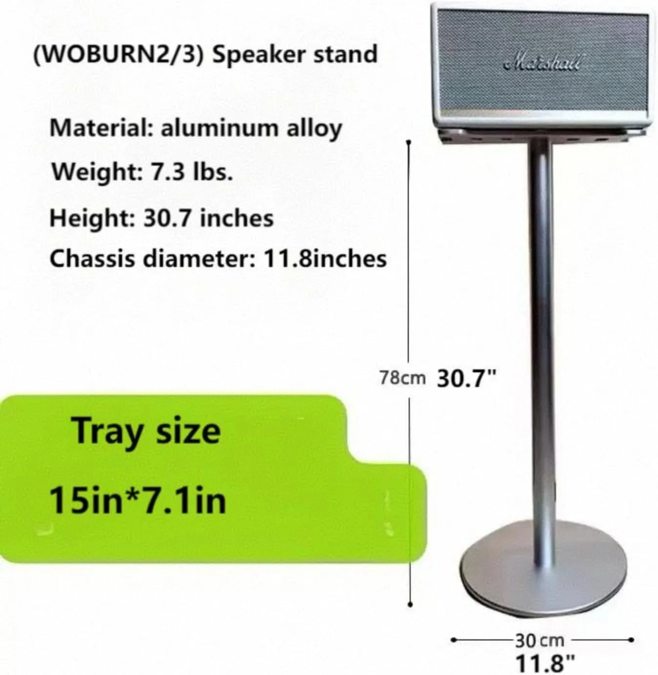 Speaker Stand Compatible with Marshall Woburn/Acton/Stanmore Bluetooth Wireless Speaker (2nd & 3rd Generation Universal) Aluminum Alloy Material Hidden Power Cord (Woburn(2/3) Black Single)