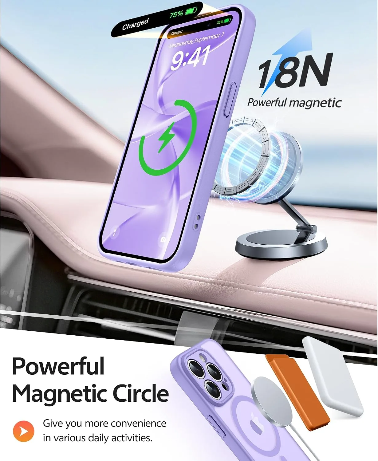 FNTCASE for iPhone 15 Pro Max Case, Fit for Magsafe, Light Purple