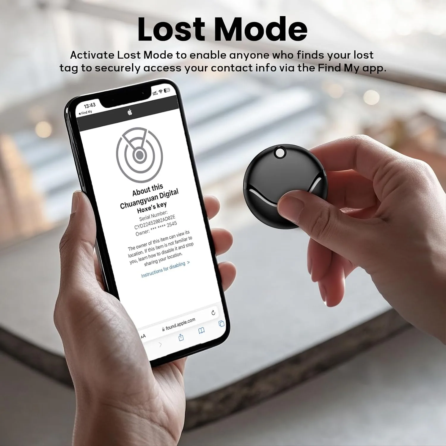 Air Tracker Tags-2 Pack Black, Bluetooth Tracker Works with Apple Find My (iOS Only), Smart Tag with Lanyard, Item Finder for Luggage, Key, Suitcases, Replaceable Battery, IP67 Waterproof Tracking Tag