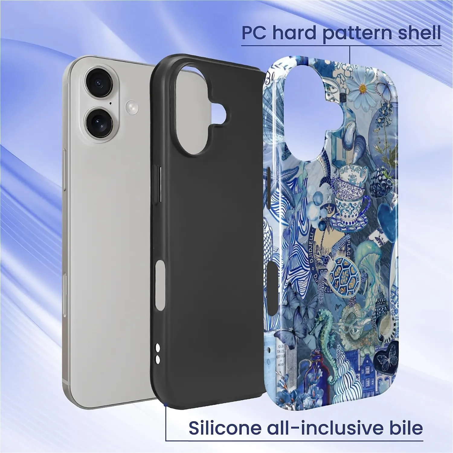 DAIZAG Case for iPhone 17,Mixed 2 Layer Design Shockproof Soft TPU Ddouble Protection Phone Case for iPhone 17-Blue Book Sea Life World