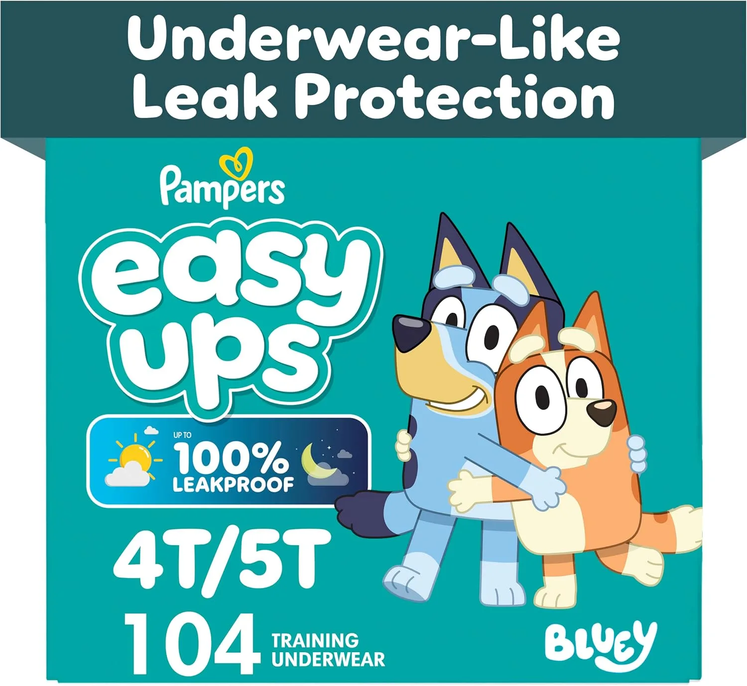 Easy Ups Girls & Boys Potty Training Pants, Size 6 (4T-5T), 104 Count, Bluey Absorbent Pull Up Training Underwear, Up to 100% Leakproof Day and Night, Hypoallergenic