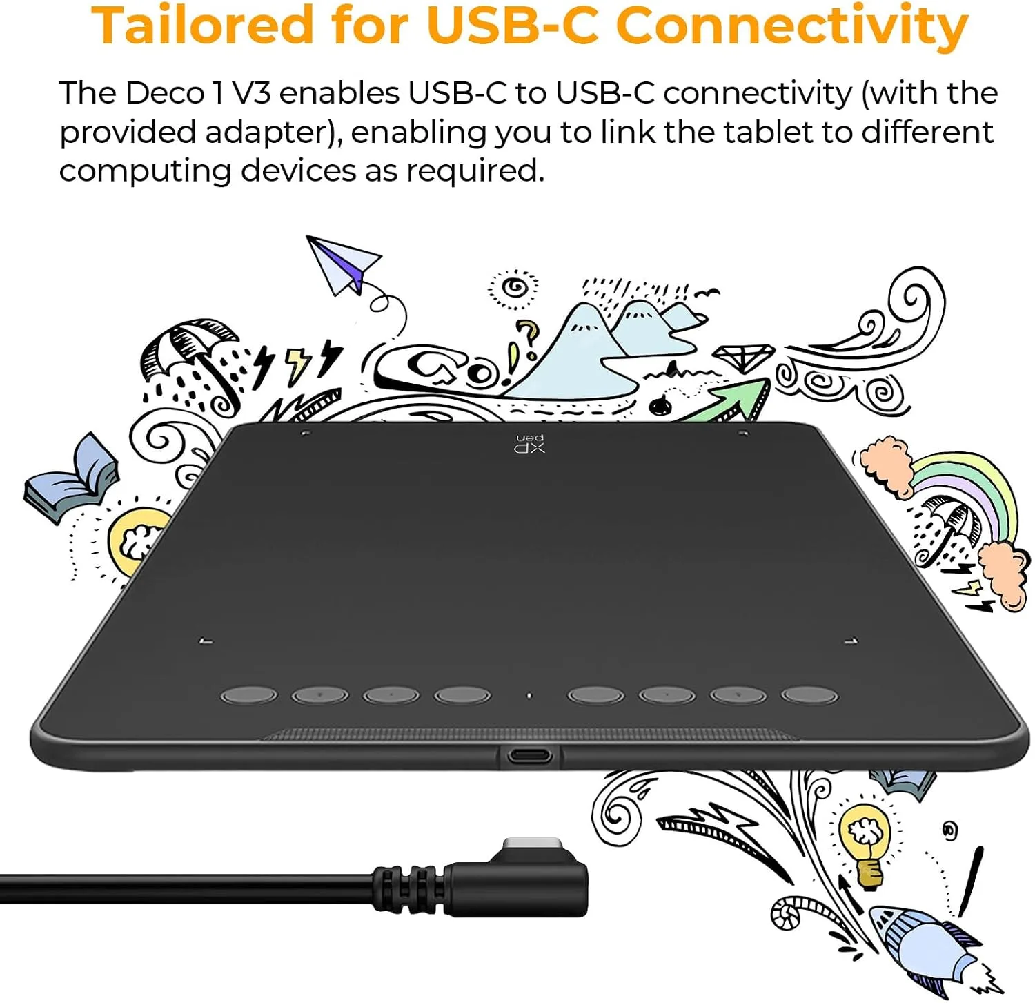 XPPen Deco 01 V3 10x6 Drawing Tablet, 16K Battery-Free Stylus, 8 Keys