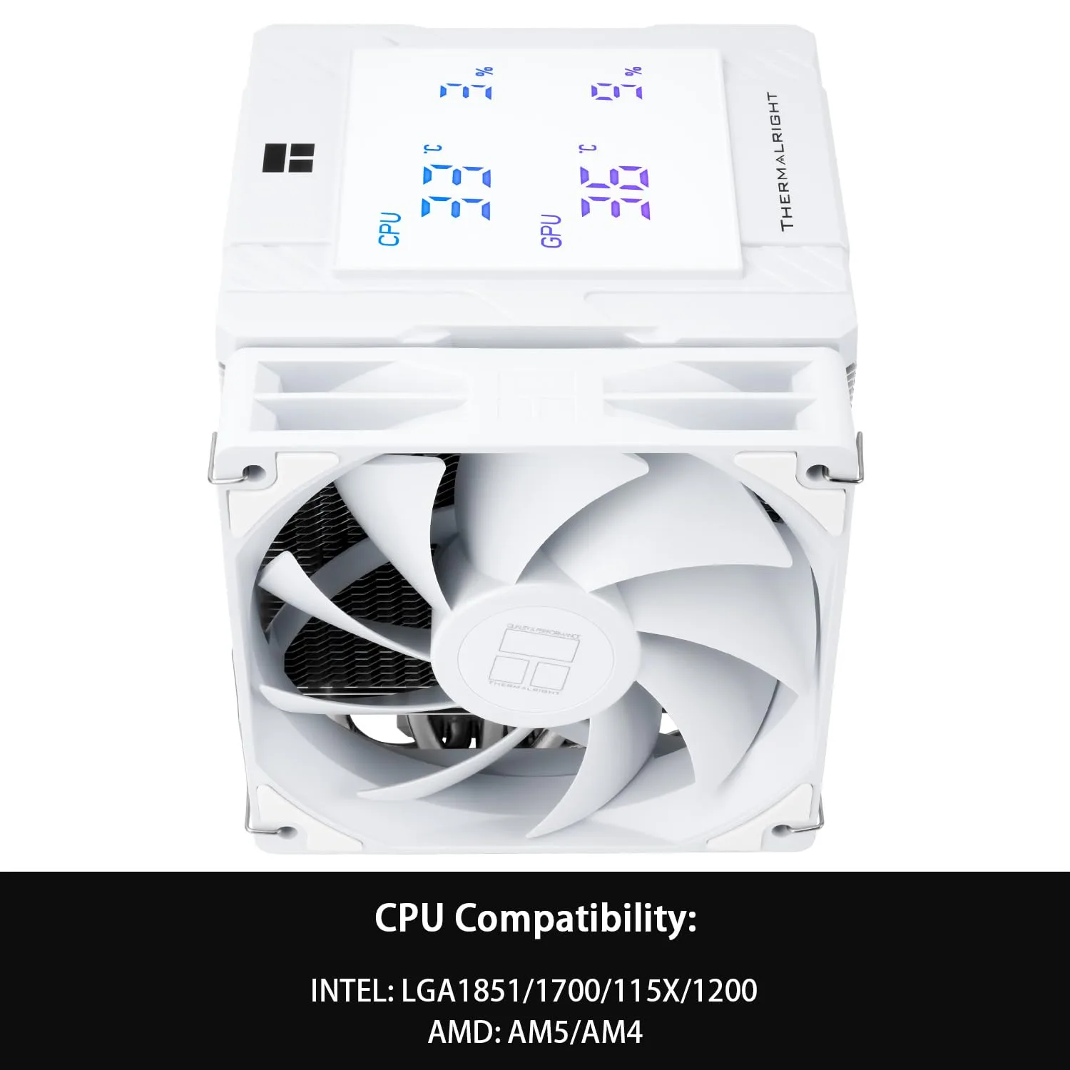 Thermalright Peerless Assassin 120 Digital White CPU Air Cooler, Digital Screen Top Cover,6 Heatpipes Computer CPU Cooler, for AM4/AM5,Intel LGA1700/1851/1150/1151/1200, PC Cooler-White