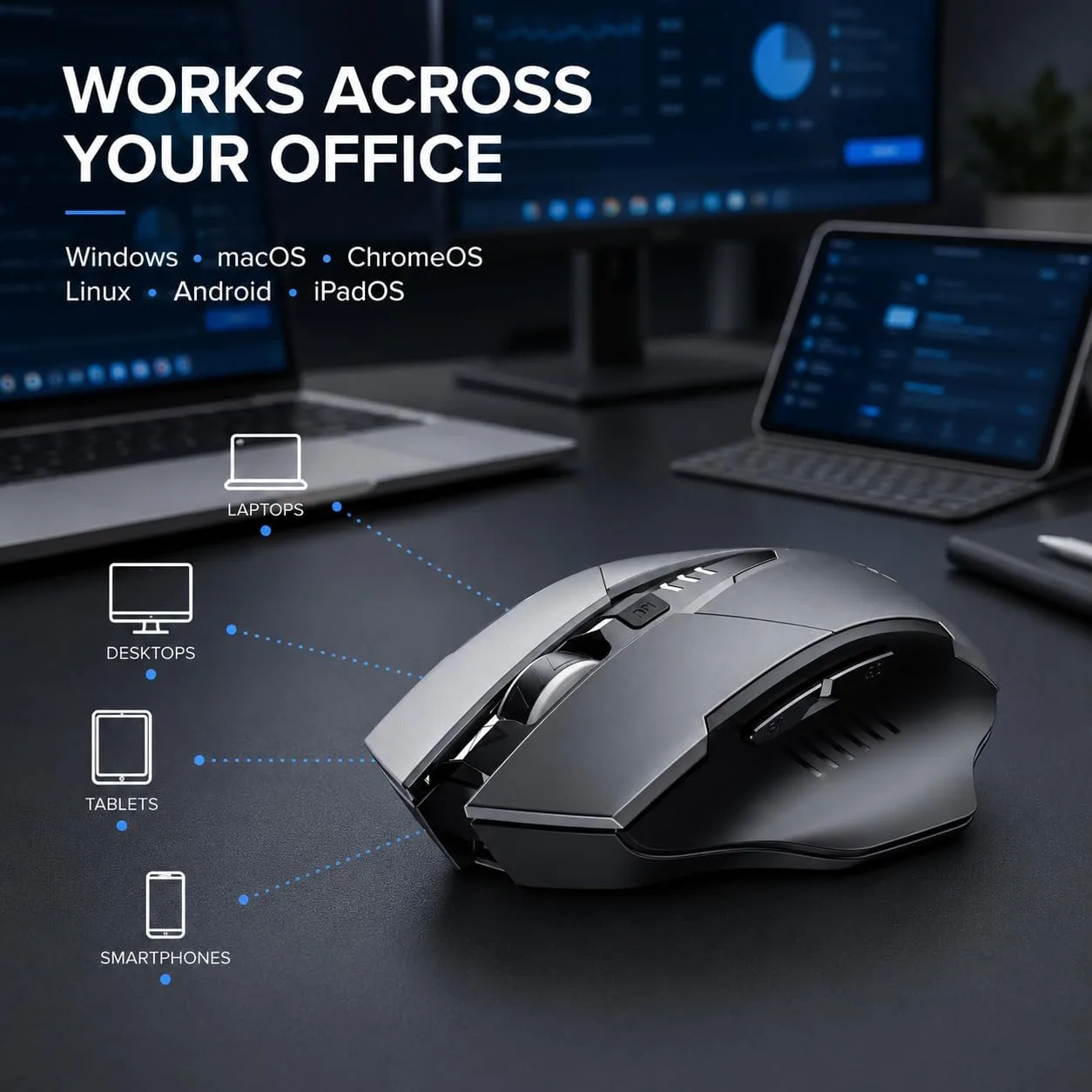 INPHIC Bluetooth Mouse Wireless, Tri-Mode, Upgraded Visible Battery