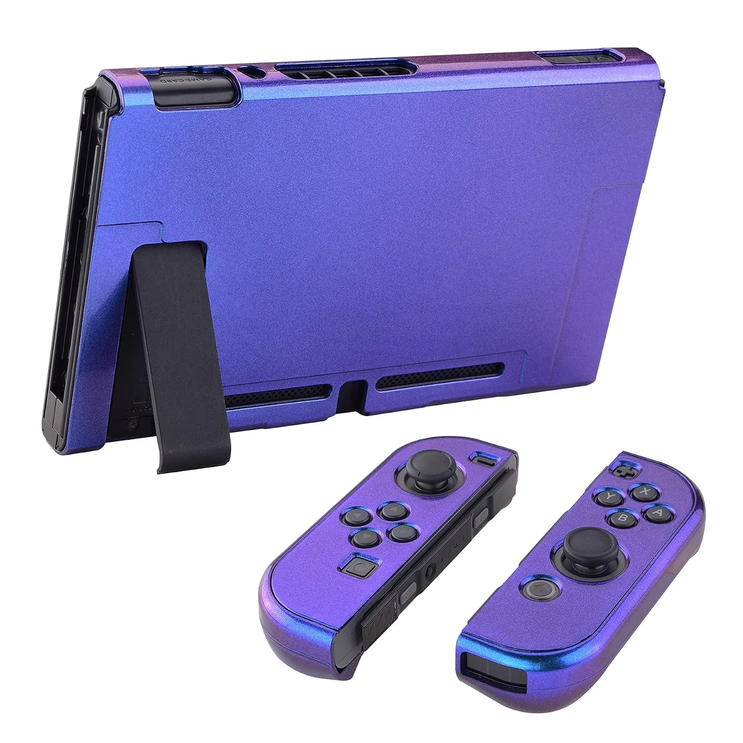 eXtremeRate PlayVital Glossy Back Cover for Nintendo Switch Console, Joycon Separable Protector Hard Shell, Dockable Protective Case for Nintendo Switch - Chameleon Purple Blue (NOT for Switch 2)