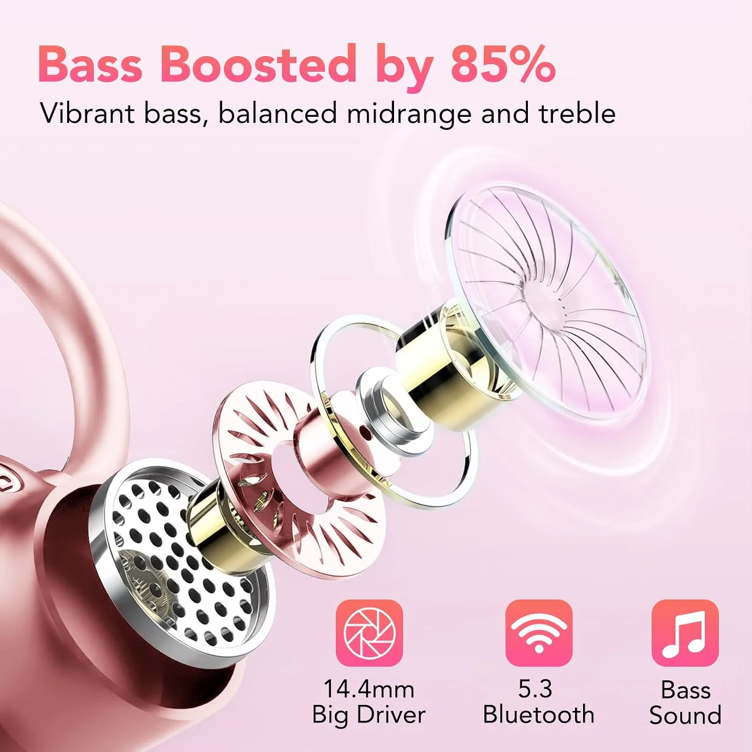 KT1 Bluetooth Headphones Wireless Earbuds 72hrs Playtime Wireless Charging Case Digital Display, Ear Buds with Earhook,IPX7 Waterproof, Deep Bass 2.0,Over-Ear Earphones for Sport Running