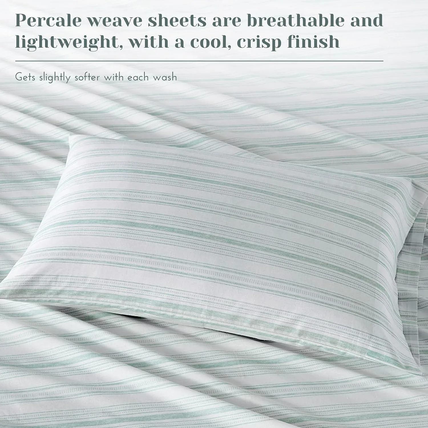 Comfort Spaces 100% Cotton Percale Sheets Queen Sheet Set 4 Pcs, Good Vibes