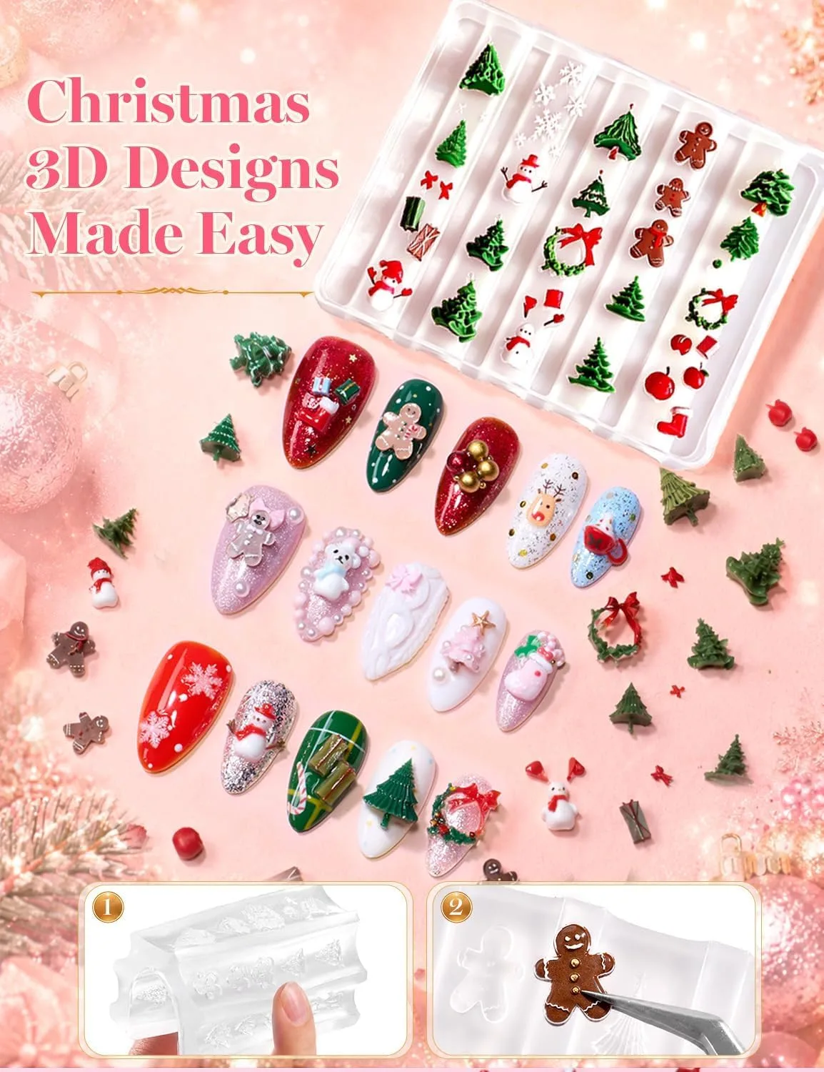 Beetles 3D Gel Nail Art Clear White Frosted Noël Christmas Miracle Express