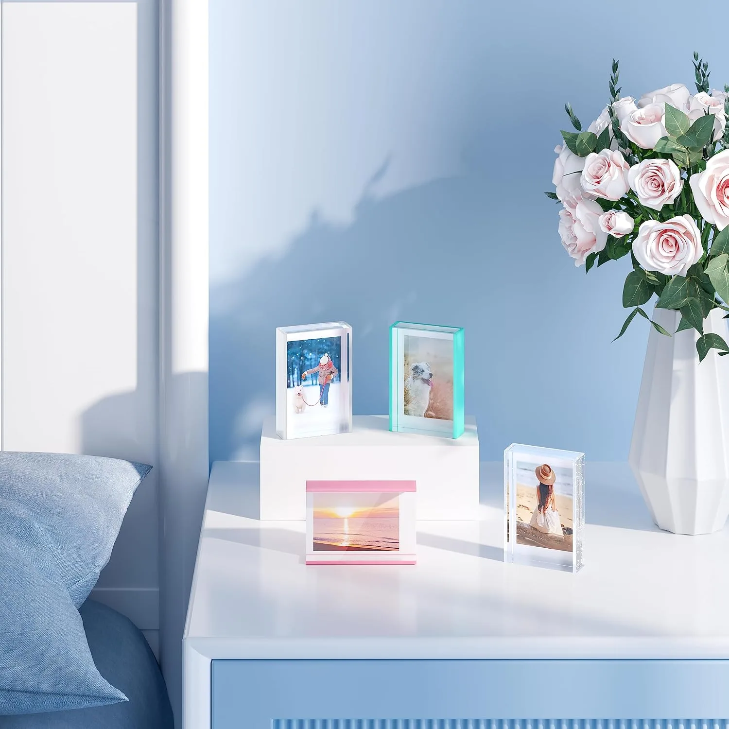 Instax Mini Picture Frames, 2x3 Small Photo Frame for Polaroid & Fujifilm Instax Mini Film, Cute Polaroid Picture Display Holder, Acrylic Little Photo Frames for Desktop Decor, Silver Glitter (3 Pack)