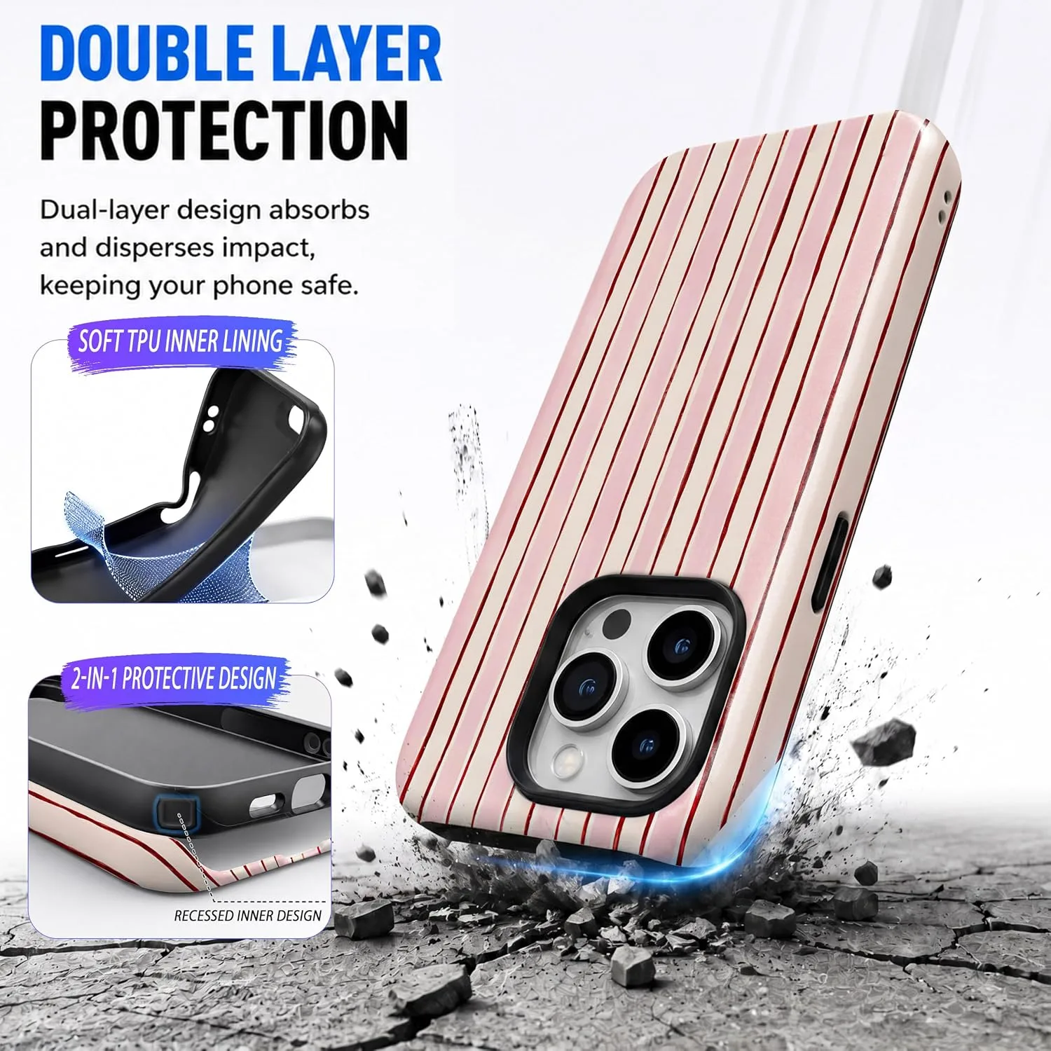 Magnetic for iPhone 15 Pro Max Phone Case, Pink & White Striped