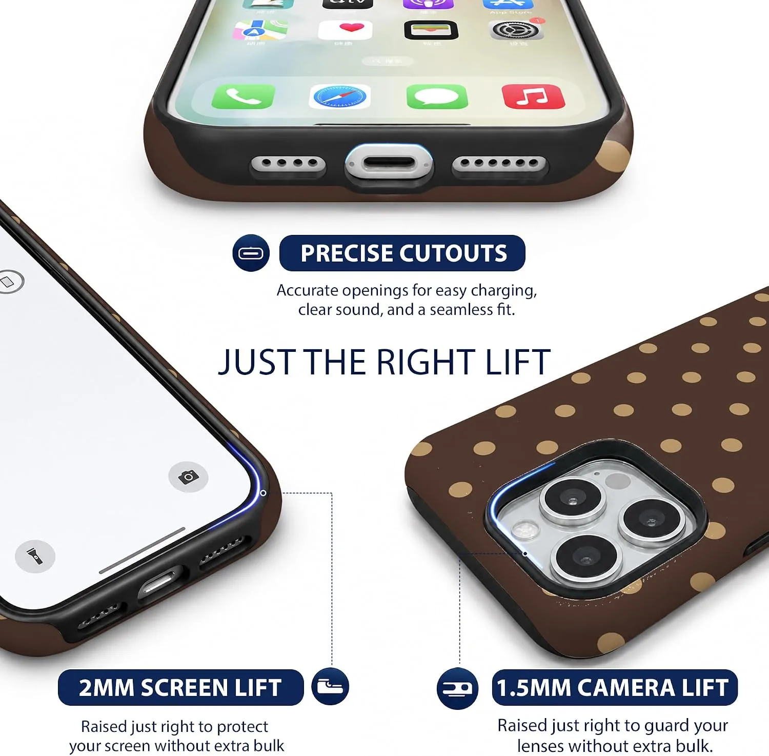 Magnetic for iPhone 15 Pro Phone Case, Brown and Cream Polka Dot
