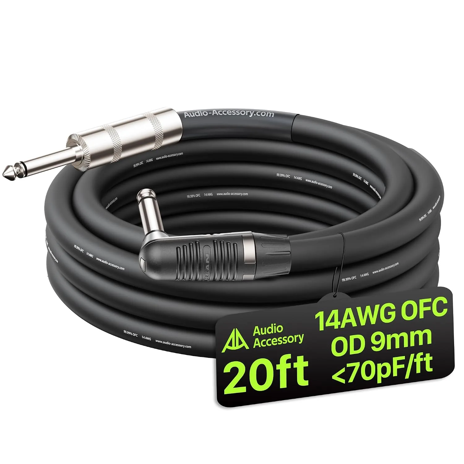 AA AUDIO ACCESSORY 14 AWG 1/4 Speaker Cable 20ft, Unshielded 2-Conductor